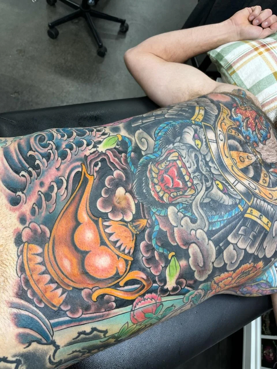 full torso of american traditional done by cody wallenius at easy tiger tattoo in merrillville indiana