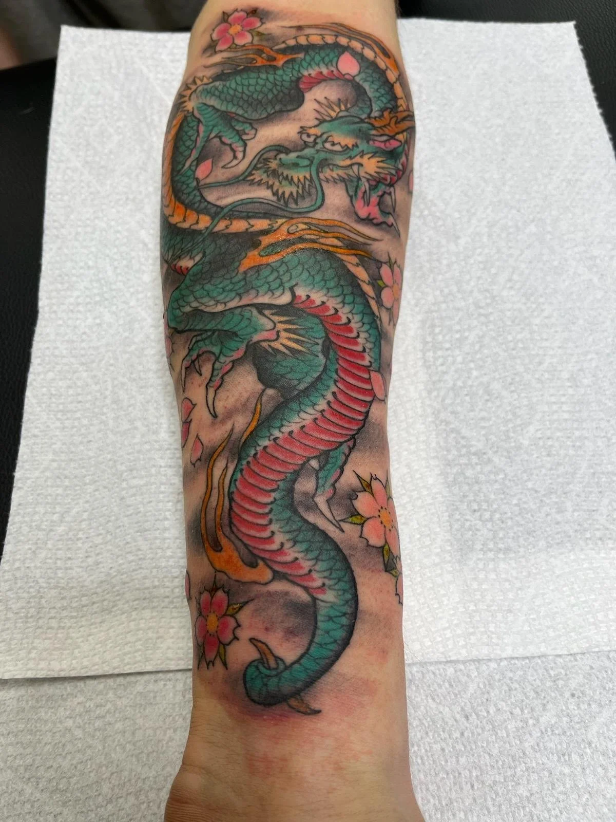 Color Japanese Traditional Dragon Tattooed by Cody Wallenius at easy tiger tattoo in Merrillville Indiana