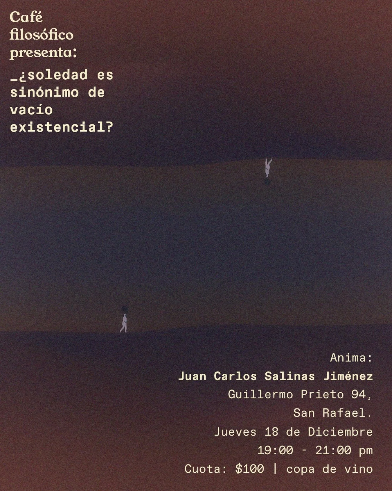 Este jueves 18 de diciembre acomp&aacute;&ntilde;anos en esta nueva sesi&oacute;n colaborativa con @comunidadpaidosofia donde abriremos preguntas sobre c&oacute;mo percibimos la soledad contempor&aacute;nea.

Con la participaci&oacute;n de @lamadrigu