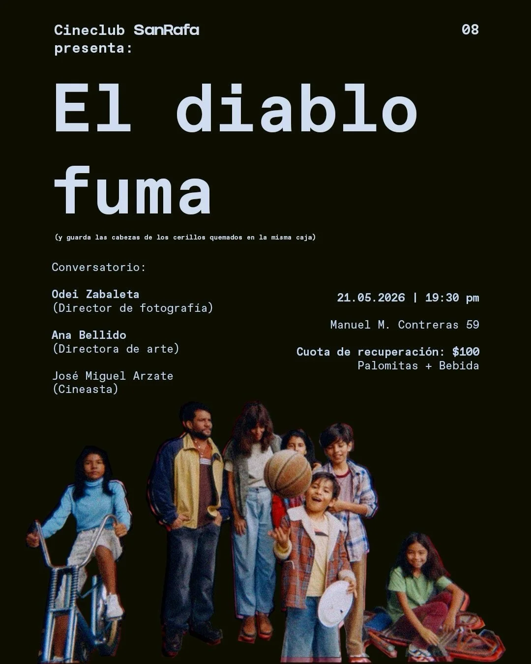Celebramos la 8va edici&oacute;n del Cineclub SanRafa, un espacio que poco a poco se ha convertido en una comunidad para compartir cine, conversaci&oacute;n y encuentros. 

En la edici&oacute;n del pr&oacute;ximo Jueves 21 de Mayo, presentaremos: El 