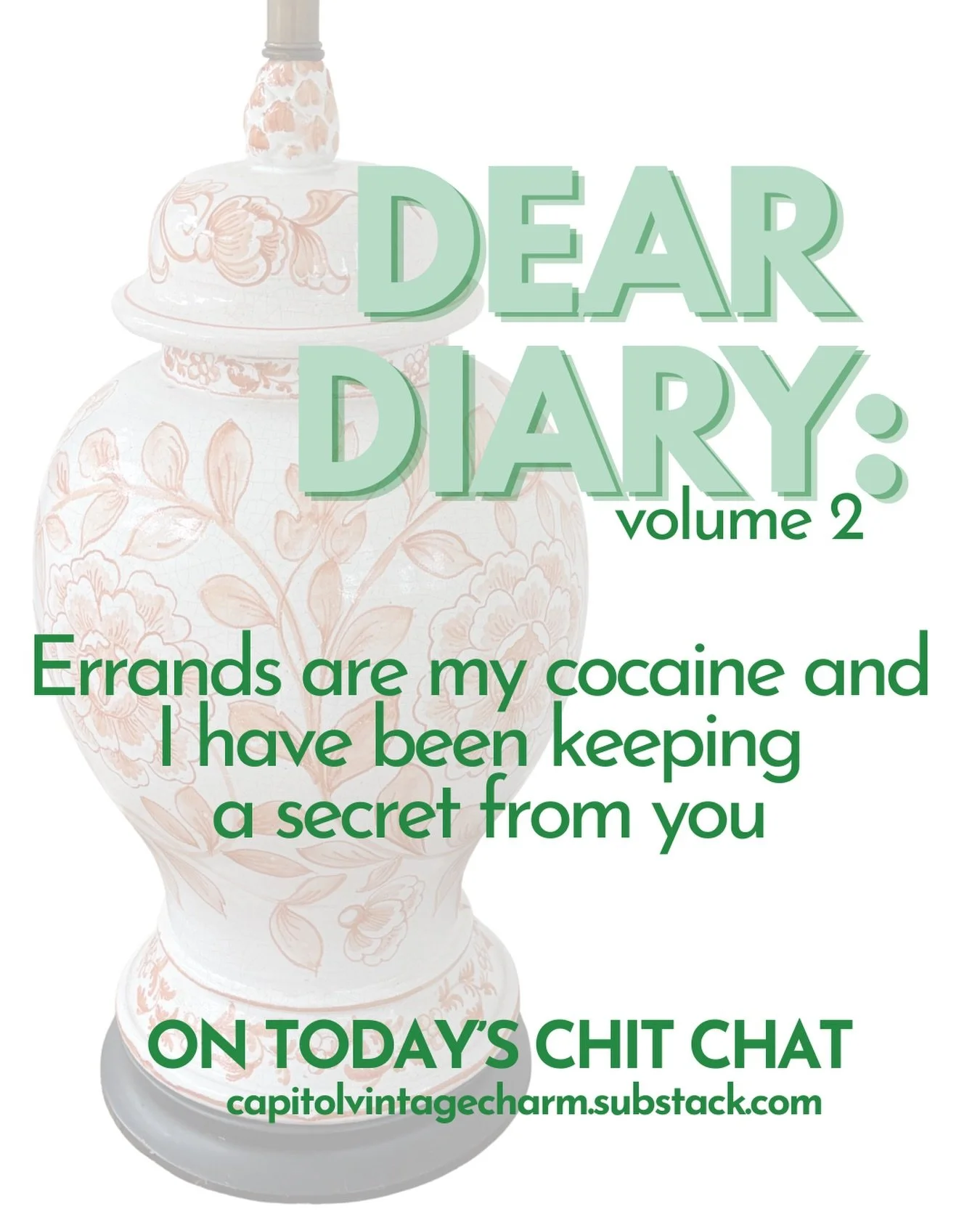 Breaking news from the Department of Delight:

Today&rsquo;s Chit Chat includes the debut of something I&rsquo;ve been secretly working on, a confession about my love of errands, and official Caftan Committee business.

Subscribers are getting first 