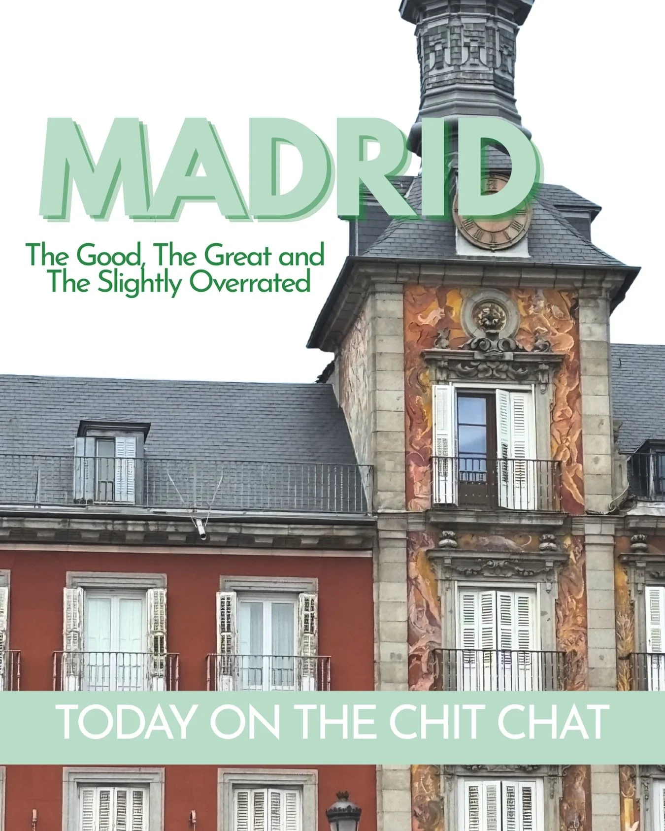 The pictures make us look impossibly well-traveled.  Reality involved 102&deg; heat, whining children, and me judging neighborhoods with the confidence of a matador.

The Madrid edition of The Chit Chat is now live. Link in Profile.