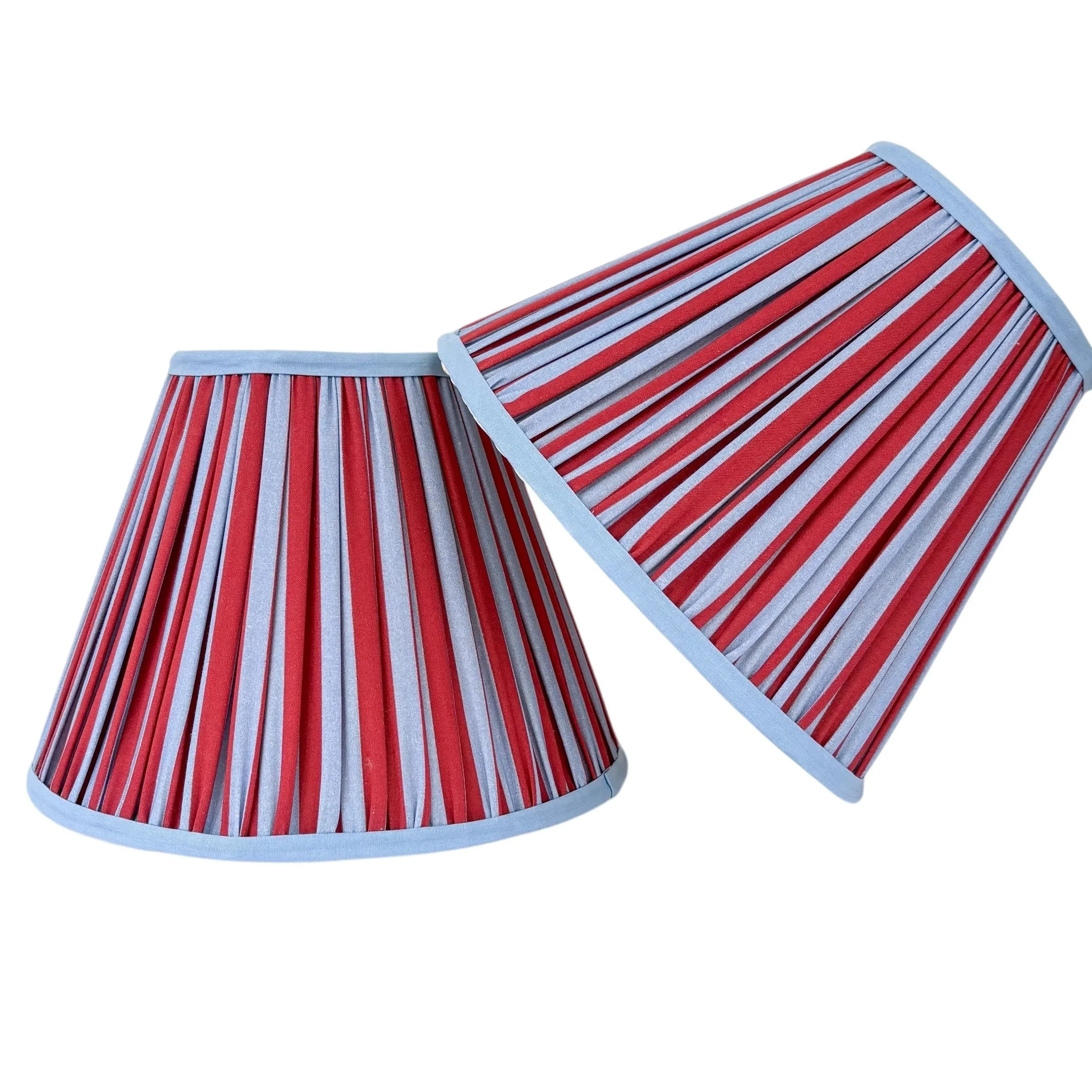 Pair of red and blue stripe pleated 10 inch empire shades