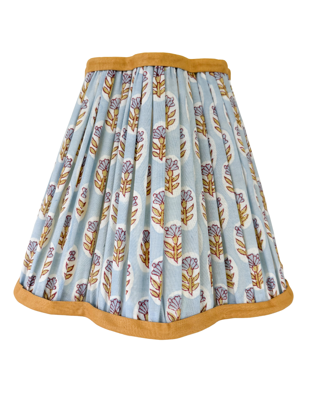 Blue Floral Scalloped Lampshade shown from the front against a white background