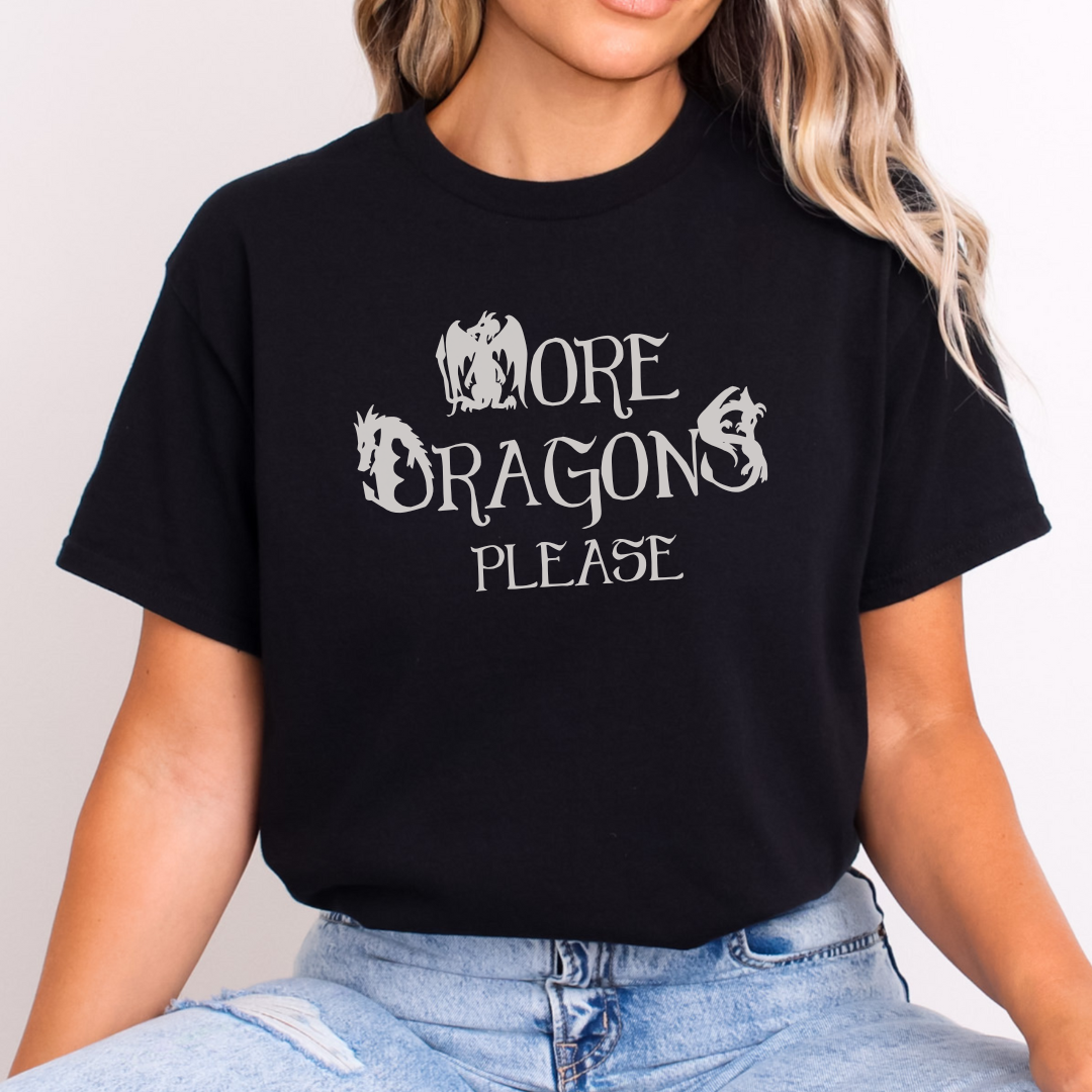 more dragons please - black tee - valor & lore.png