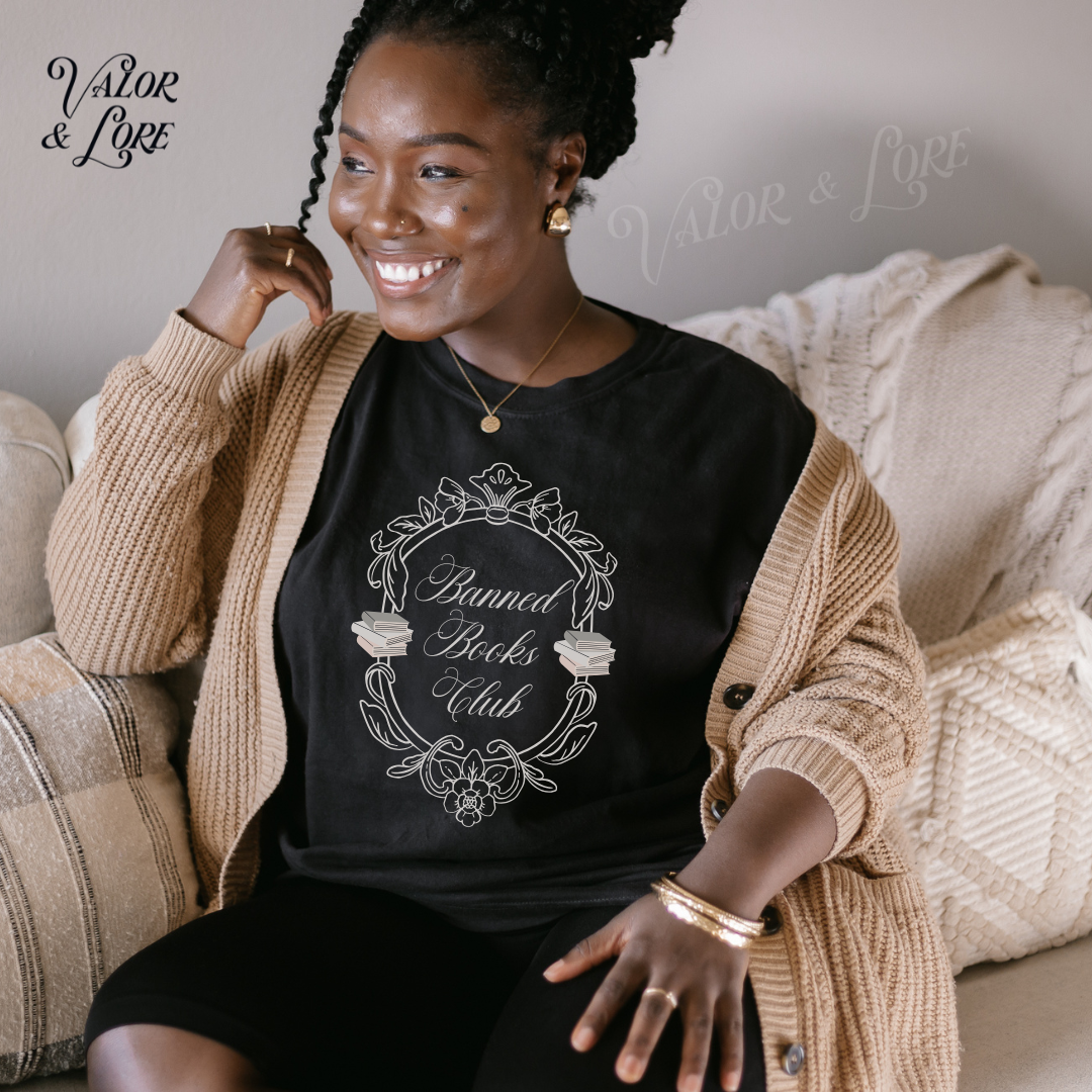 banned books club tshirt in black - valor and lore.png