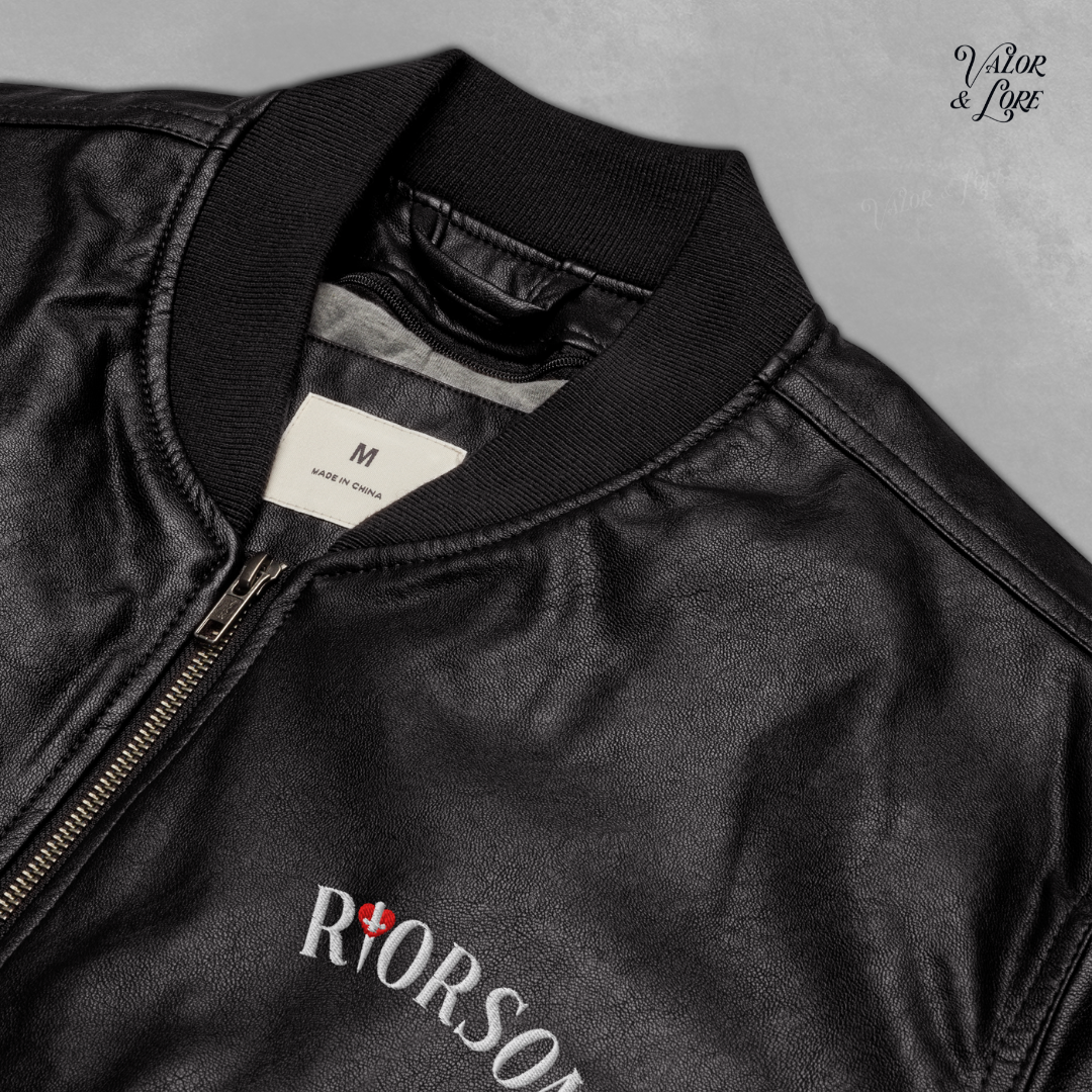 Riorson Wingleader vegan leather jacket - closeup - valor & lore.png