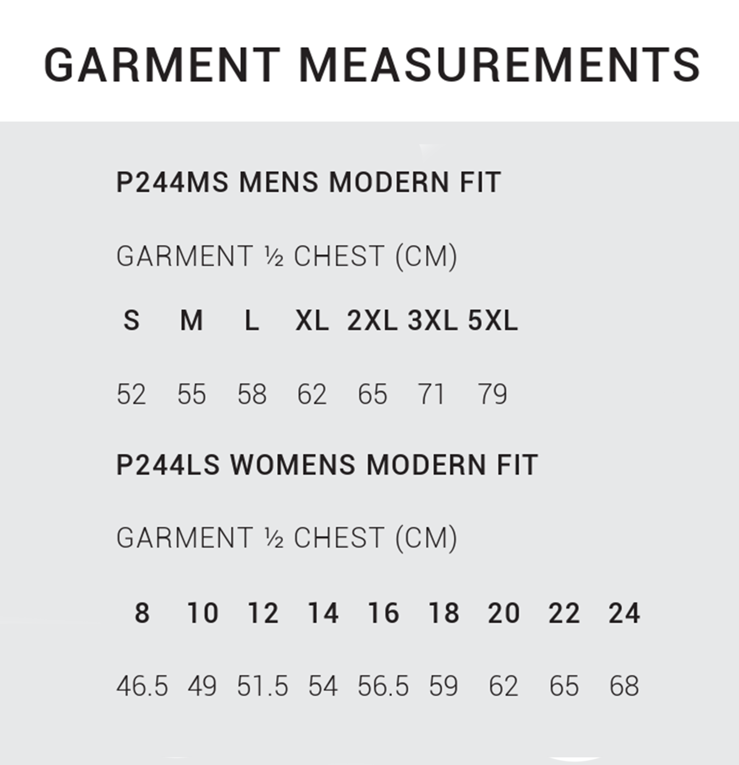 Rosedale FNC Polo size chart.png