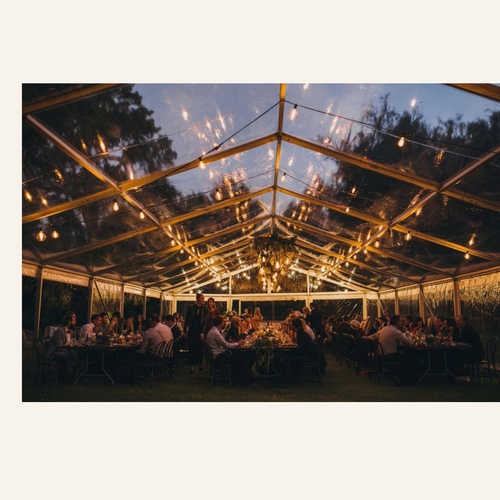Clear marquee walls and open gable end