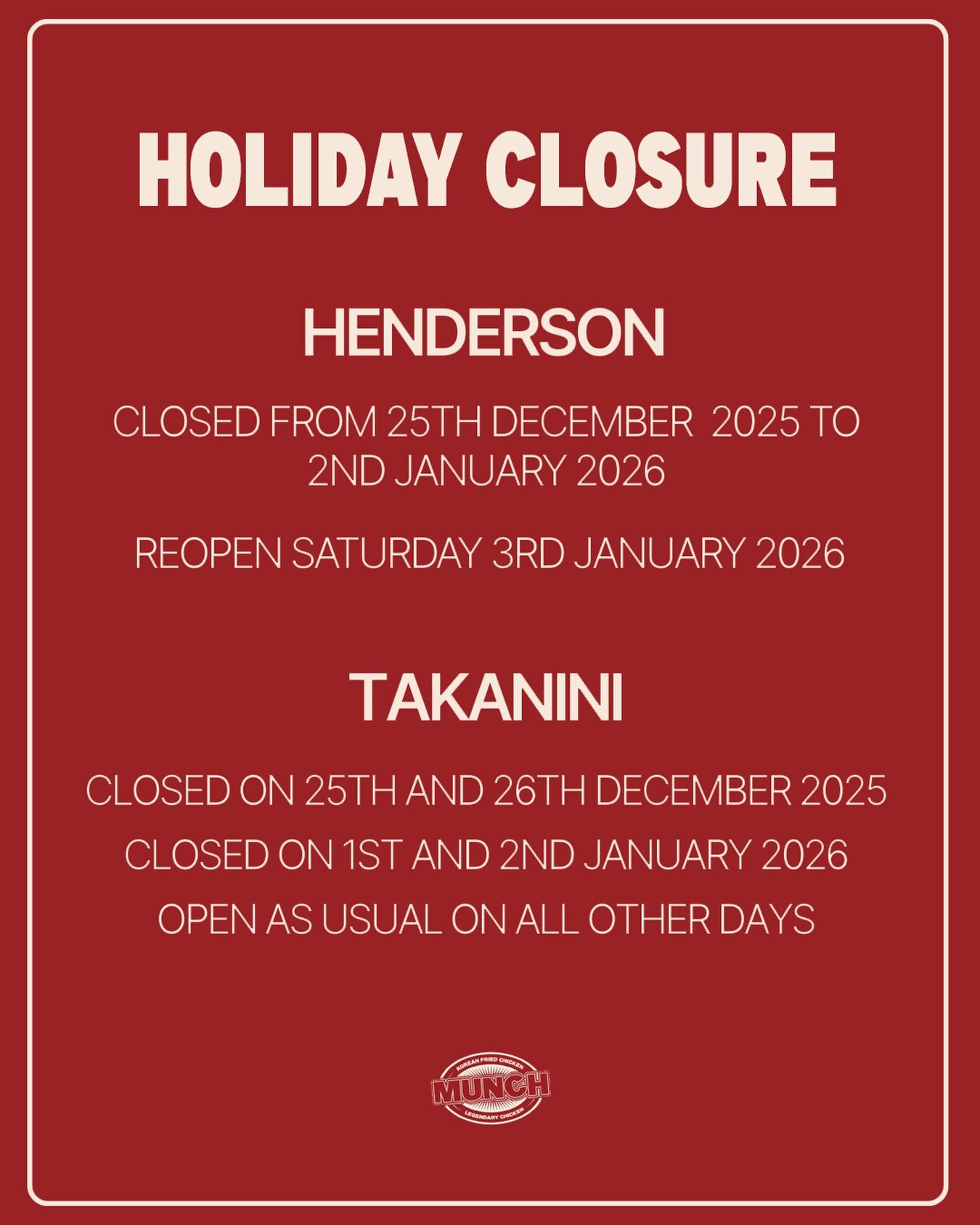 Important Munch notice for the holidays! ❤️#munchchicken