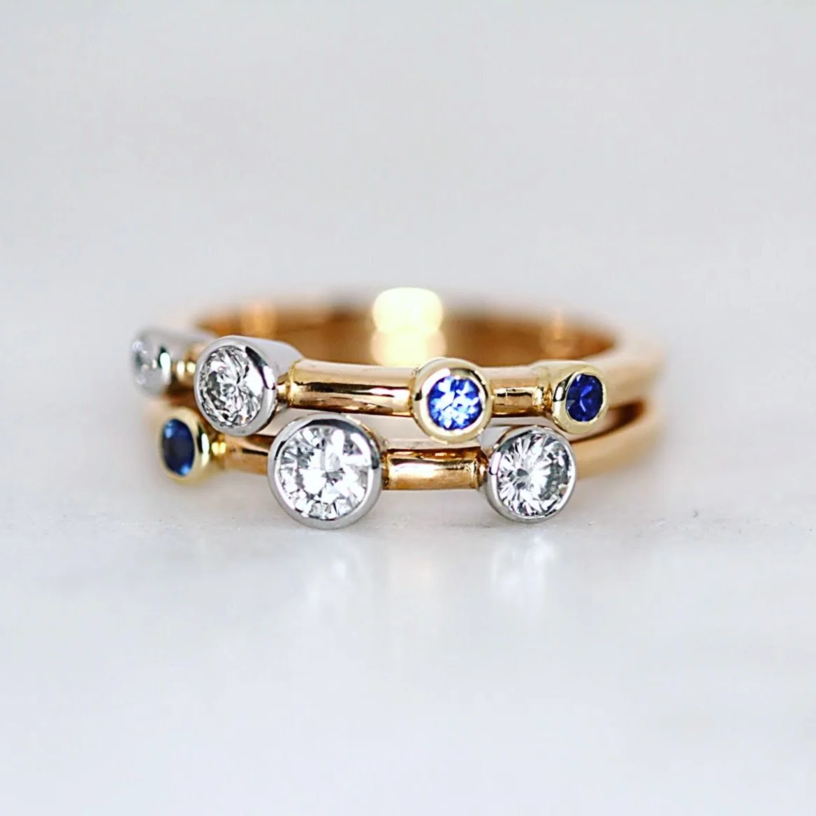 A little handmade double row ring set with sapphires and diamonds. 
I made this with a mix of metals from various pieces of heirloom jewellery.  The bands are 22ct gold, settings for the sapphires 18ct and the diamonds are set in platinum ✨
.
.
.
#he