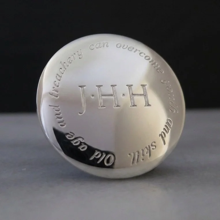 &lsquo;Old age and treachery can overcome youth and skill&rsquo; 

For my golfing friend&rsquo;s big birthday 🏌️⛳️A 20mm solid silver engraved golf ball marker. Happy birthday @the_kato 😘

My photo, edited with Gemini 🤖