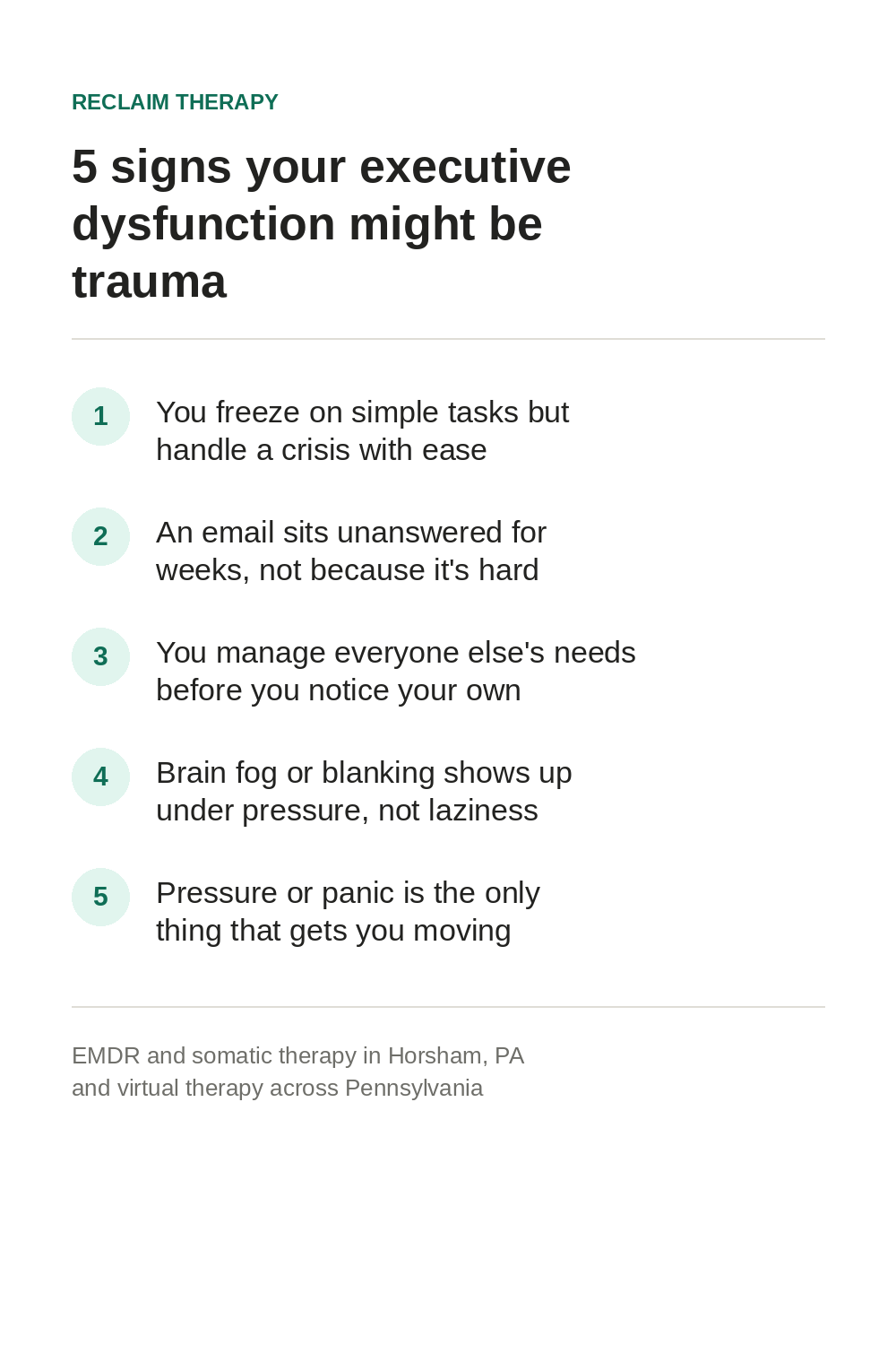 5 signs your executive dysfunction might be trauma related, Reclaim Therapy Horsham PA