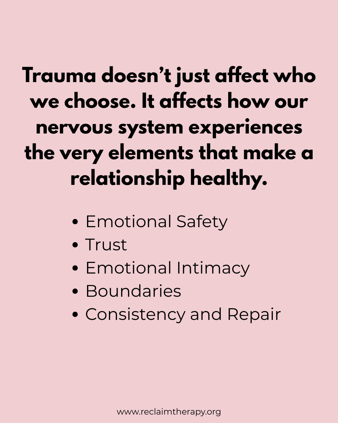 Infographic showing key elements of a healthy relationship after trauma, including emotional safety, trust, intimacy, boundaries, and repair.