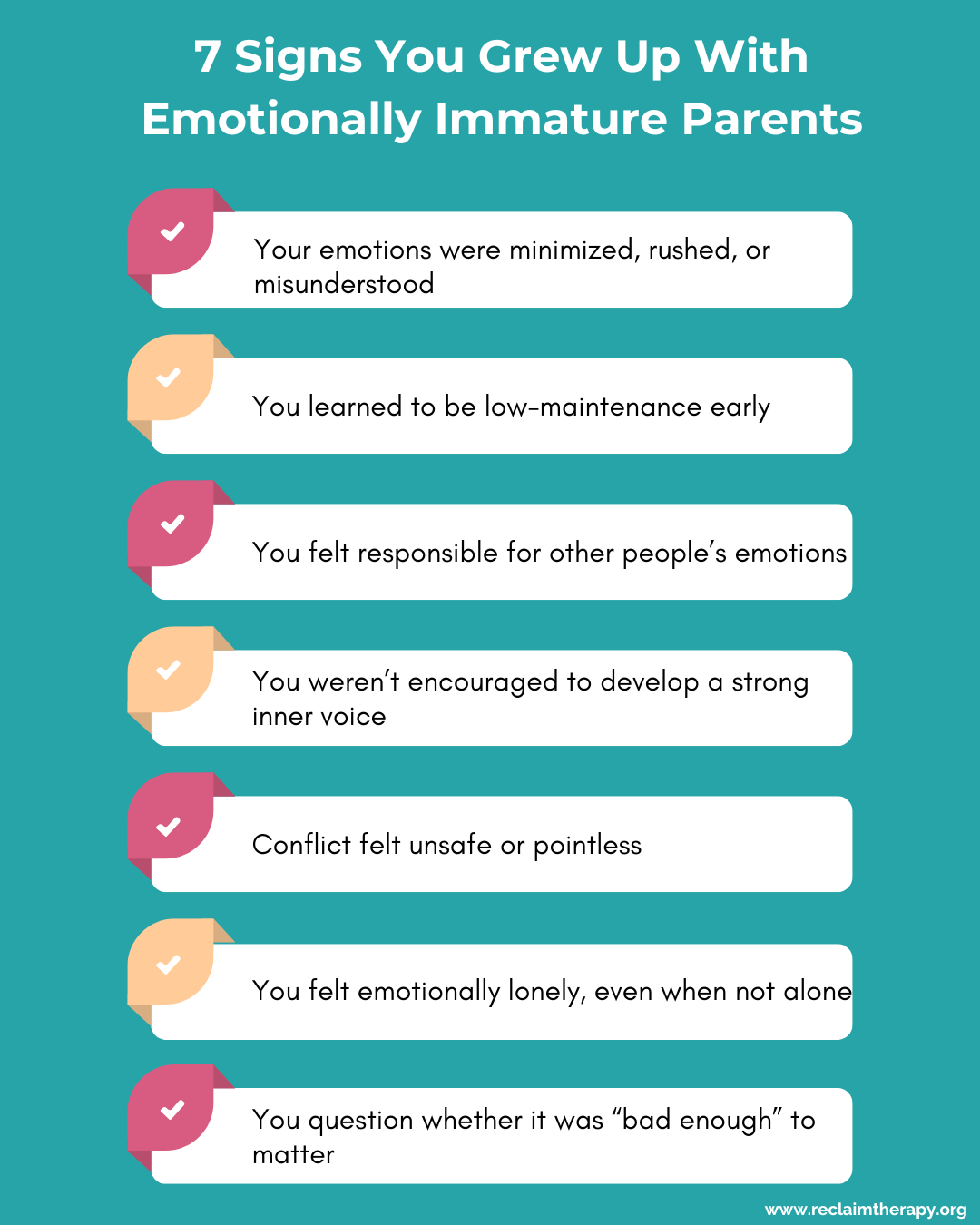Infographic explaining 7 signs you grew up with emotionally immature parents and how emotional neglect can affect adults