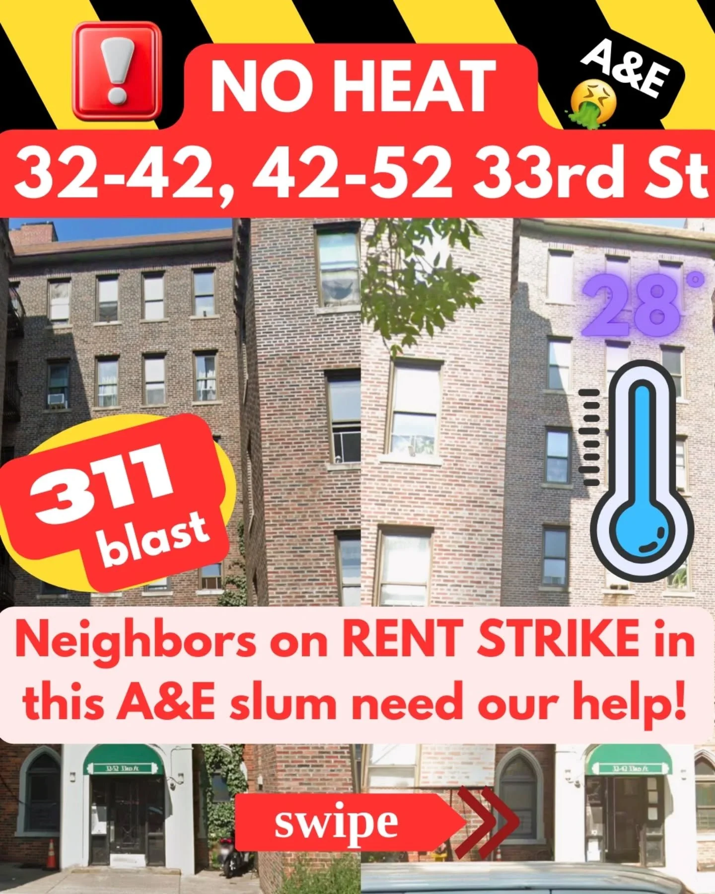 slumlords will never stop til tenants take these properties from them. Round 2, comment DONE in solidarity if you submit a 311 for our organized neighbors on #RENTSTRIKE in these buildings. We love our friends and neighbors in here. so proud of them 