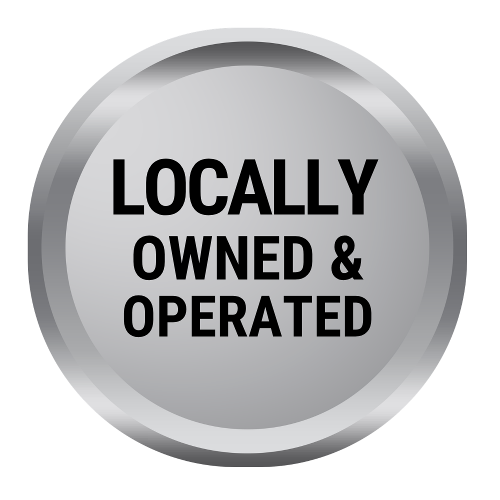 Carolina Custom Closets silver badge with black text that says "Locally Owned & Operated"