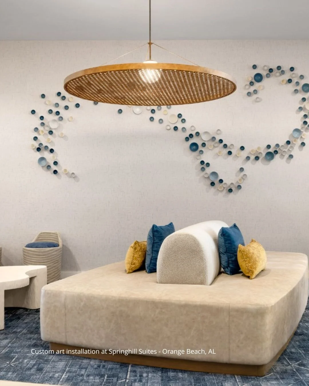 Where custom wins... artwork!

At a recent visit to SpringHill Suites in Orange Beach, AL, the GM told us he gets compliments almost every day on this custom wall piece that our project manager, Krista Burton, installed herself! 

Guests notice the d