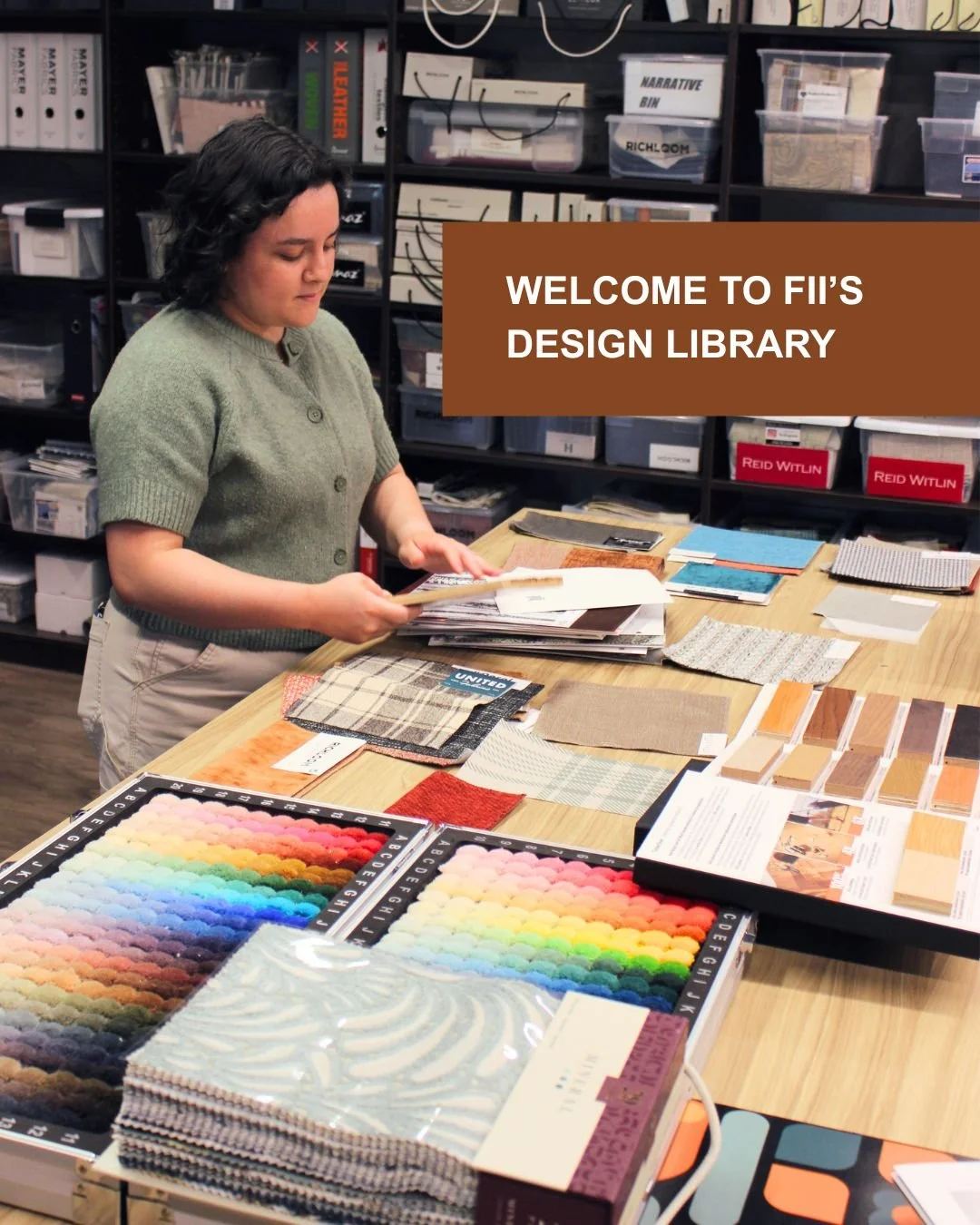FII design library ✨✨

Design Assistant (DA) Lydia took her turn this week filing referenced fabric samples from all of our great vendor partners back into our library. It's a small task with a big payoff: keeping our expansive design library fresh, 