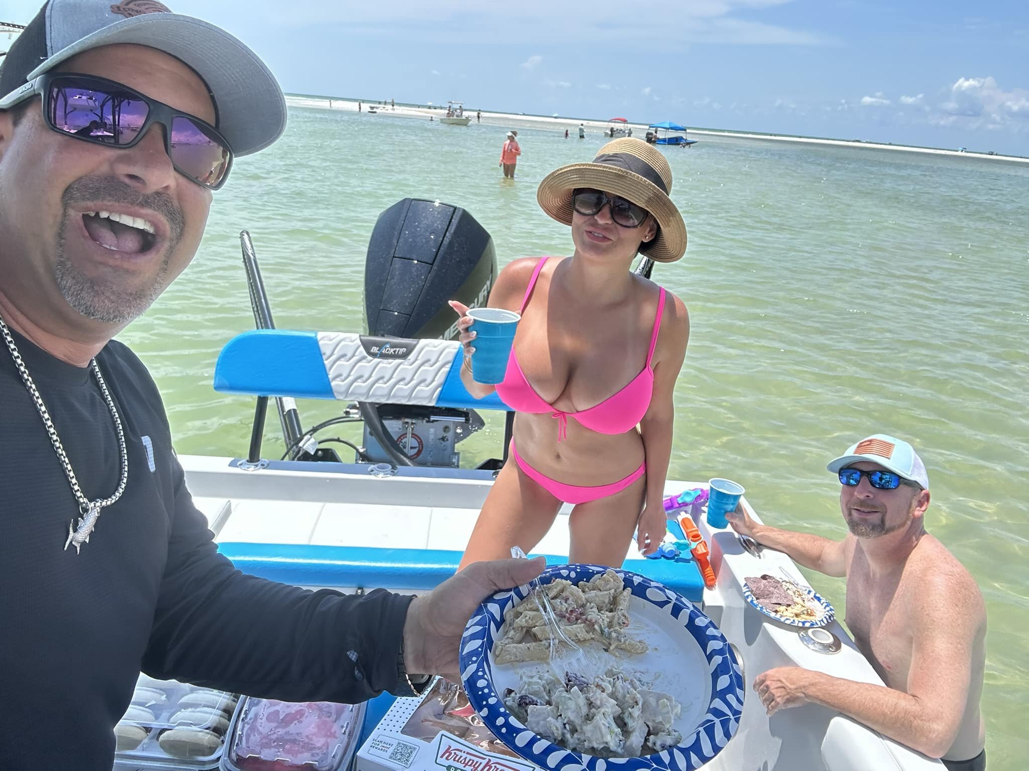 This is how we sand bar it what a great menu of delicious food prepared for our outing today!!!!! Absolutely amazing thank you Terri Rose!!!!!

Blacktip Boats