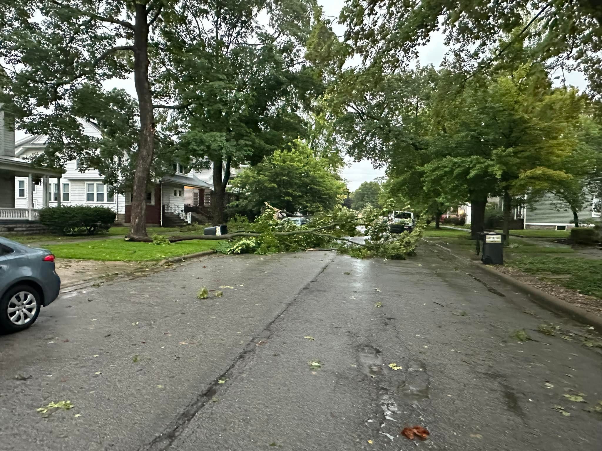 Ohio getting rocked by storms right now where we are in Sandusky the power is out and this is just a small sample of what we have seen driving around to grab some breakfast this morning