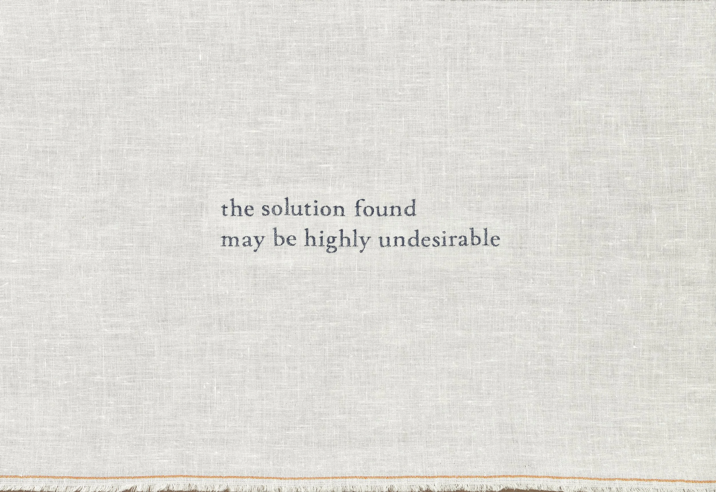  the solution found may be highly undesirable  —Stuart Russell, 2014 , 2026. Silk thread on linen, 11×18 inches.
