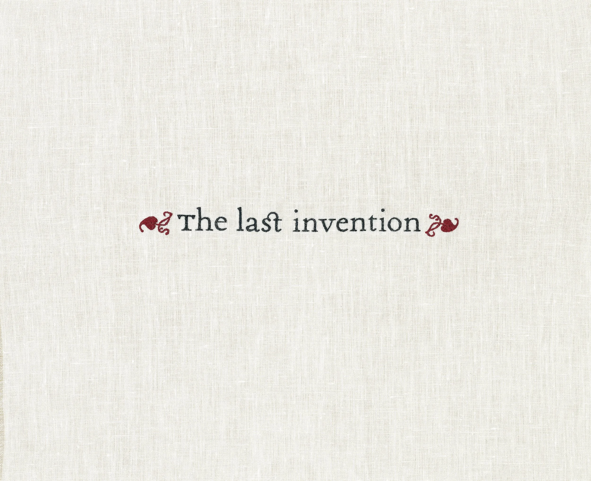  The last invention  —I.J. Good, 1965/Nick Bostrom, 2014 , 2026. Silk thread on linen, 10×12 inches.