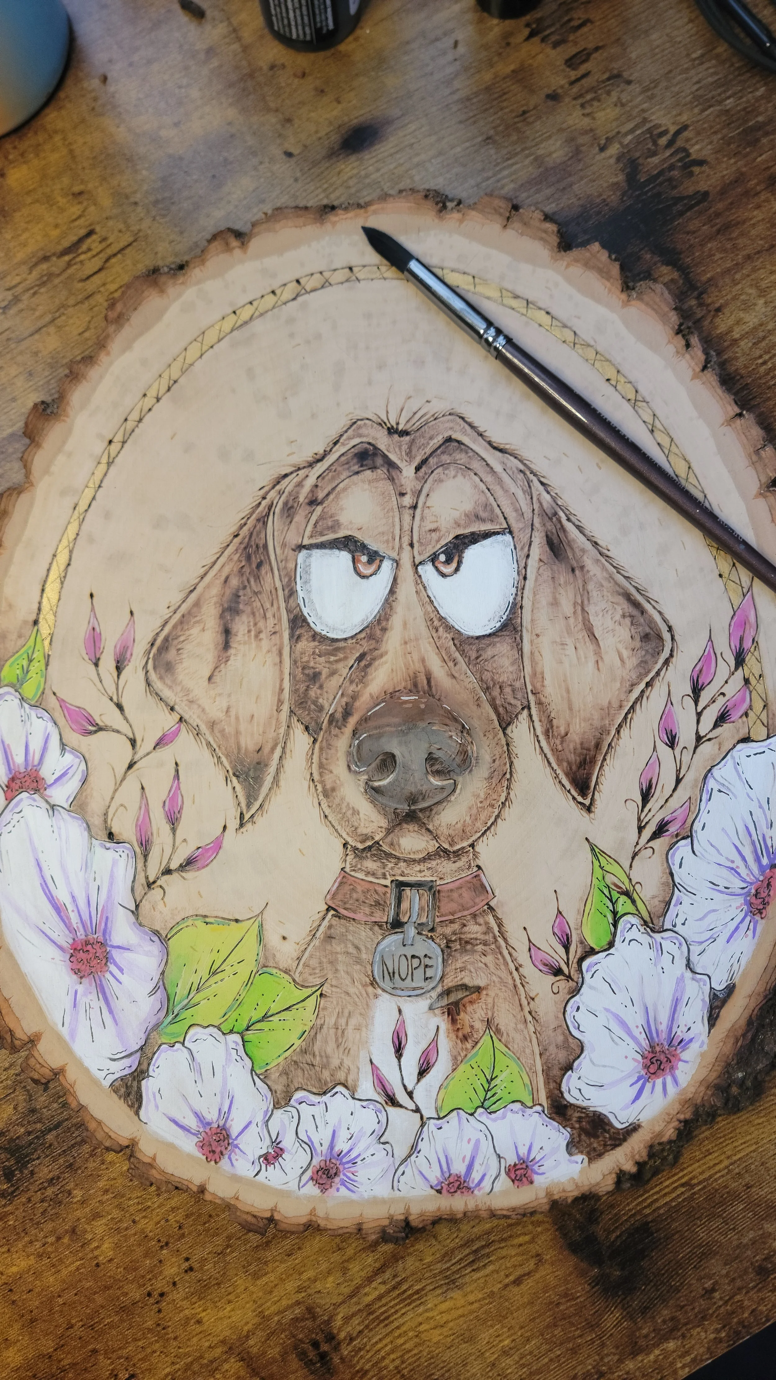 Nope – Original Woodburned Art on Live Edge Basswood
