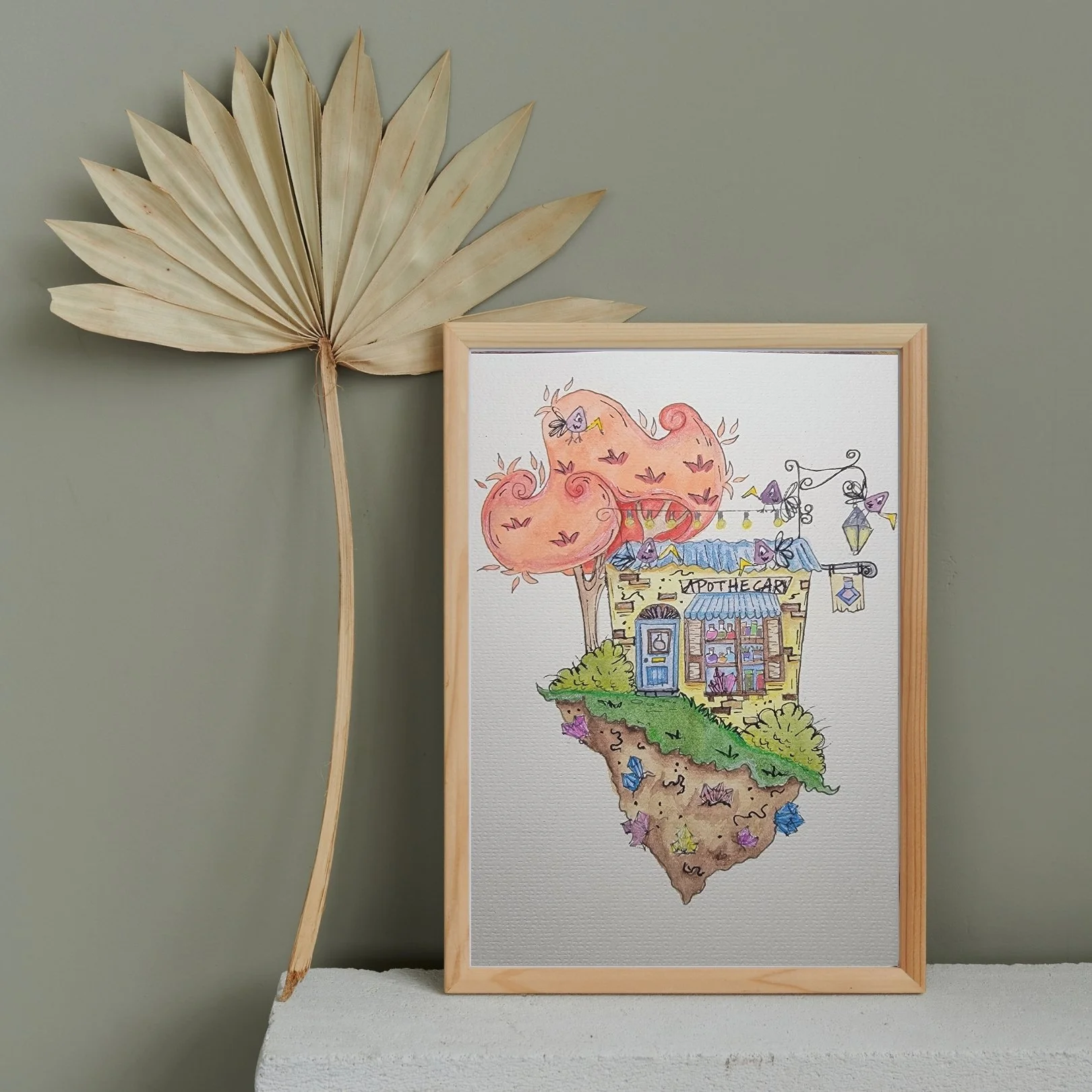 dark whimsy potion shop with diamonds and birds