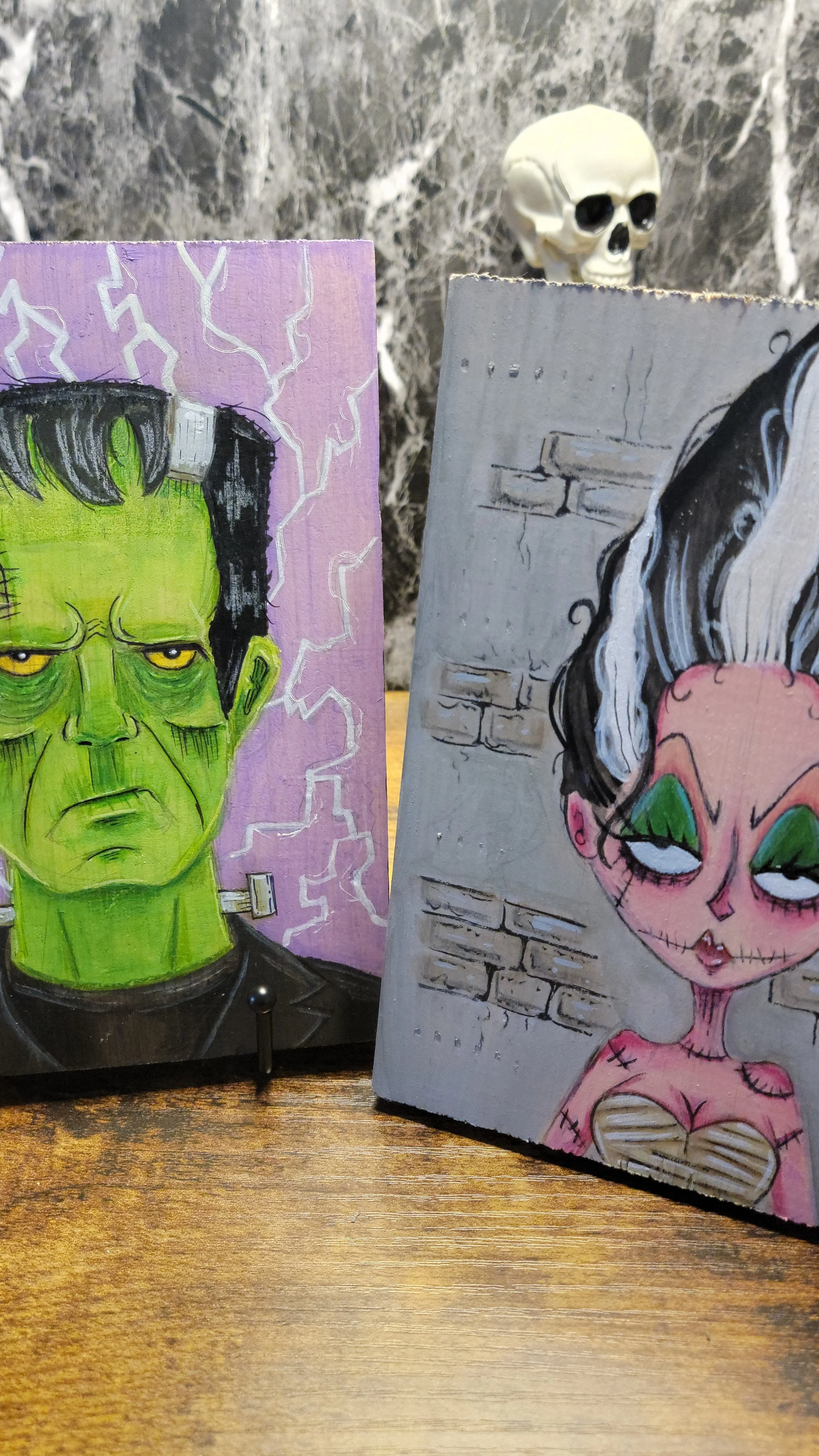 Bride & Frankie – Hand-Painted Halloween Wood Art Set