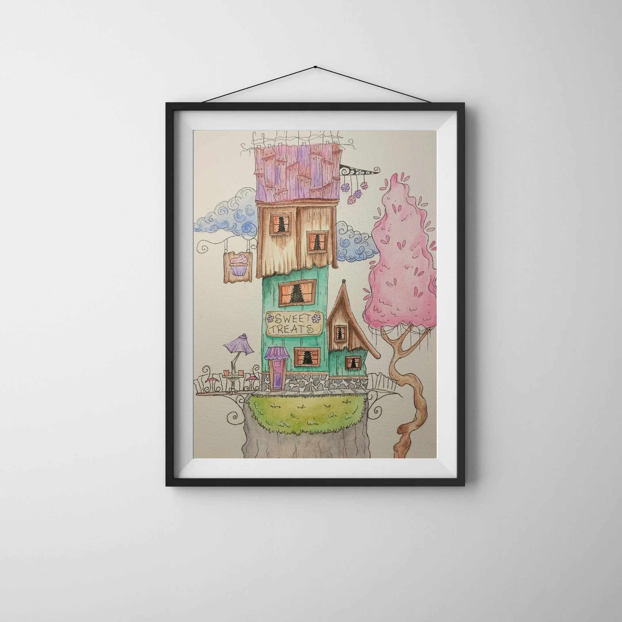 Cupcake Shop: Dark Whimsy Fantasy Art Print | Watercolor Illustration