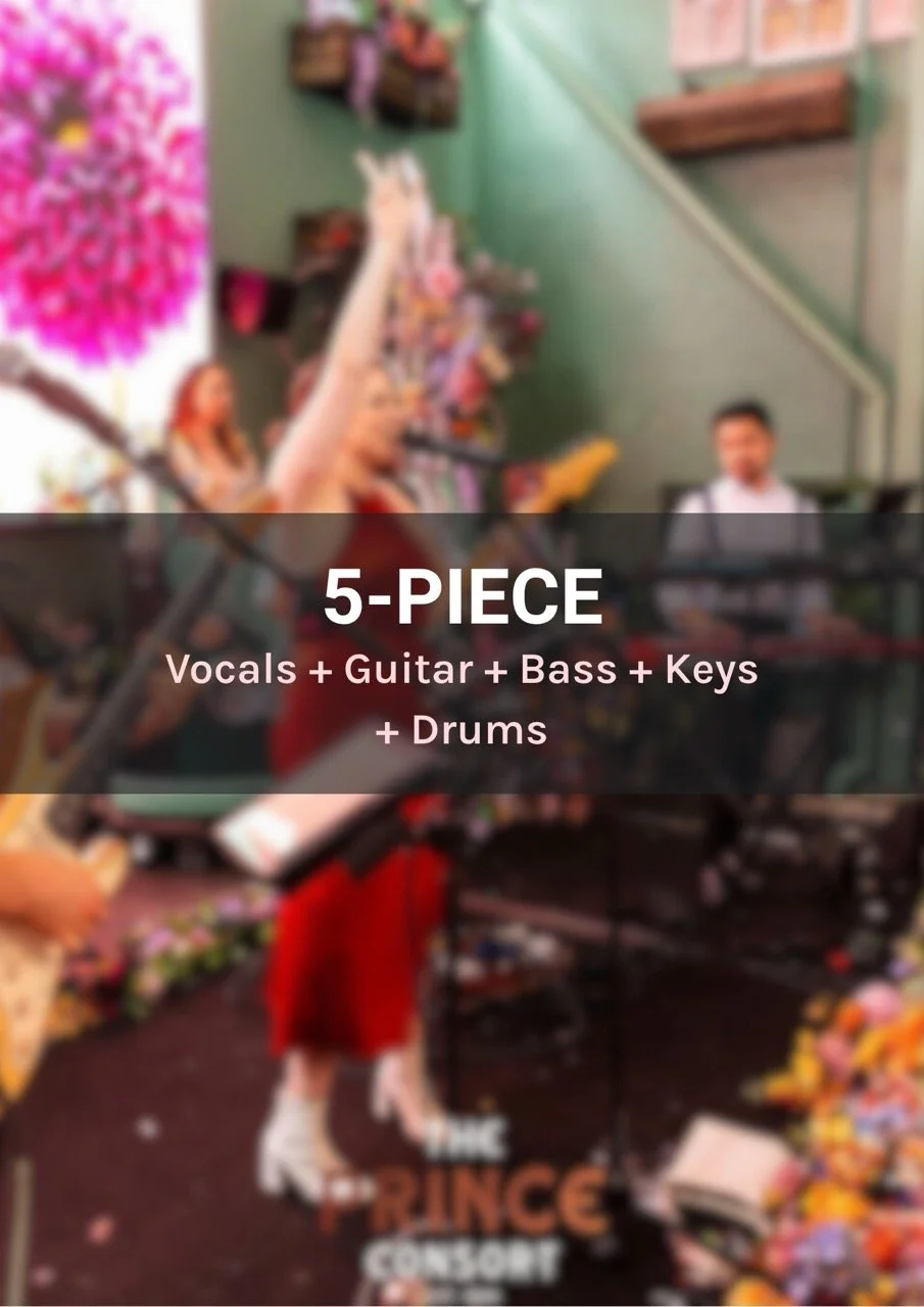 5-piece live wedding band performing on the dance floor