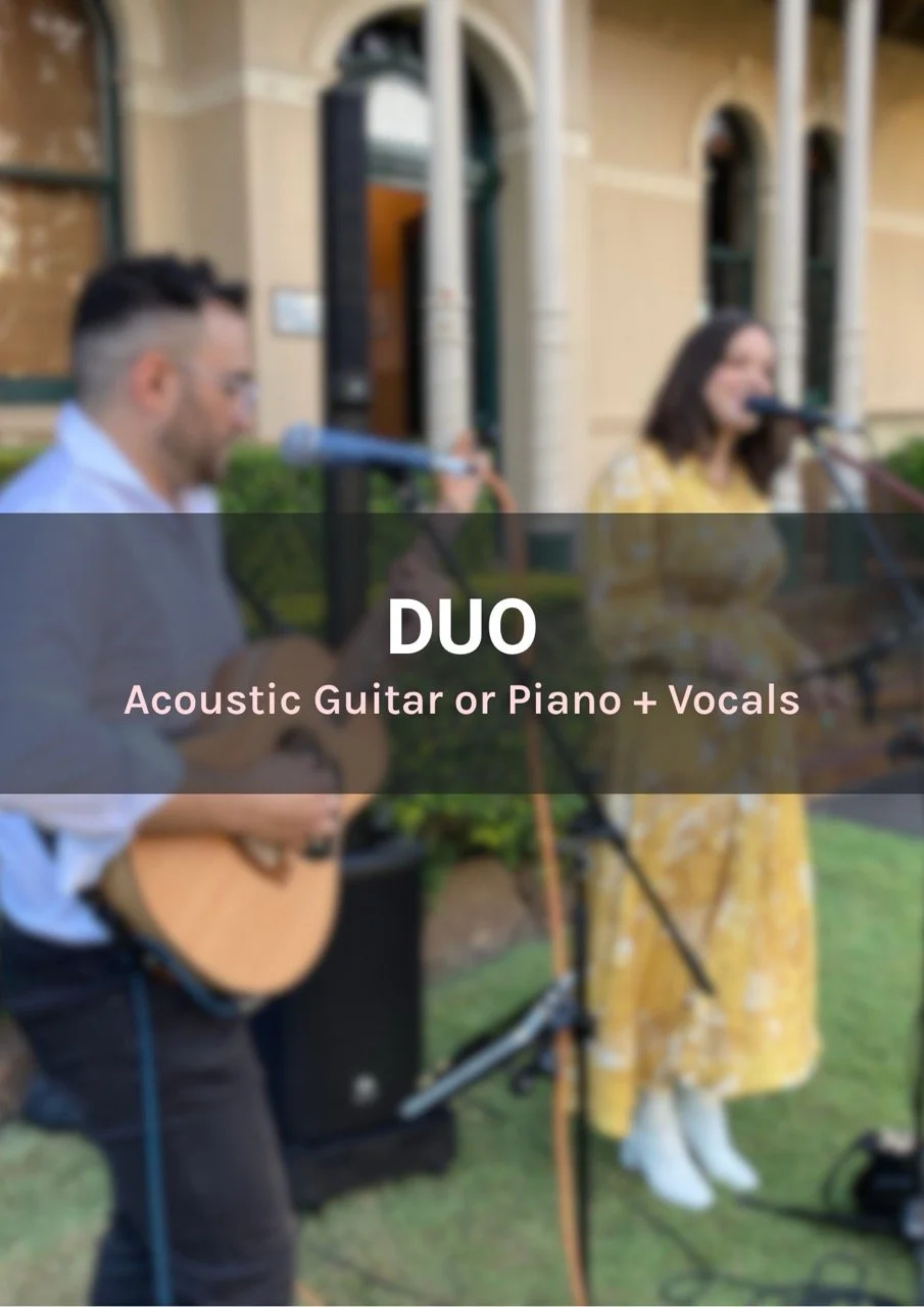 Acoustic duo performing guitar and vocals at a Brisbane wedding ceremony