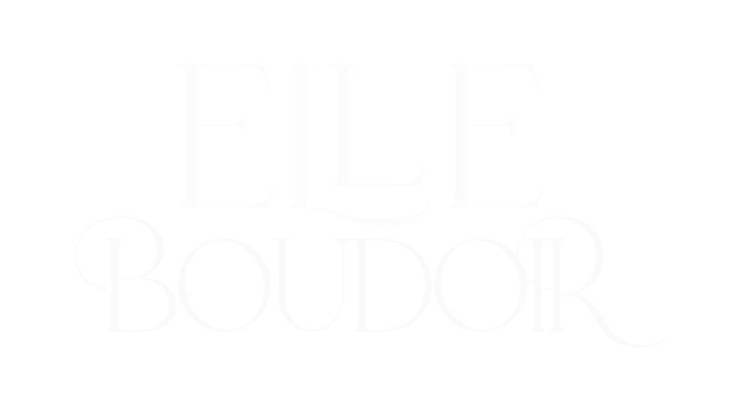 The logo for 'Elle Boudor' with white text on a black background, featuring large, stylized elegant font.