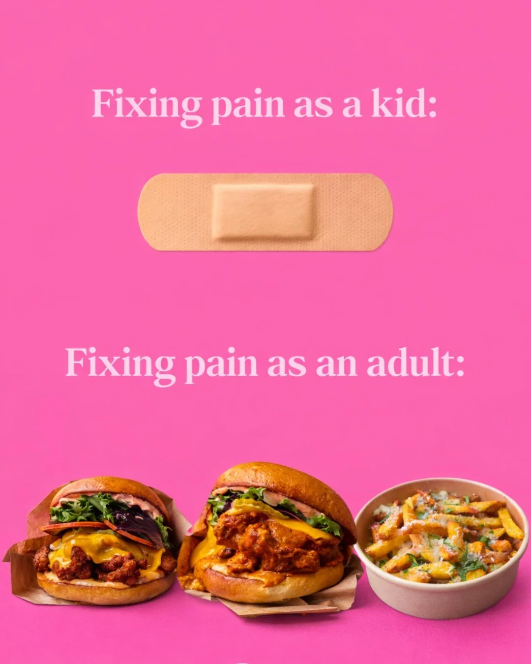 Adulting is hard and requires better solutions.
Fixing pain the grown way:
&bull; Juicy chicken
&bull; Melted cheese
&bull; Sauce everywhere
&bull; Fries on the side
No bandage needed.

Tag the friend who needs this kind of healing 💗🐔

#sidechick #