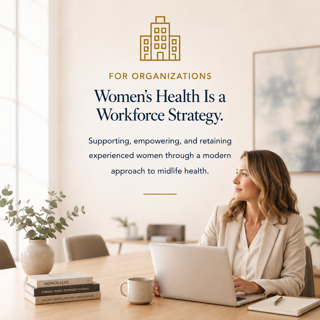 Workplace women’s health strategy supporting, empowering and retaining experienced women through a modern approach to midlife health.