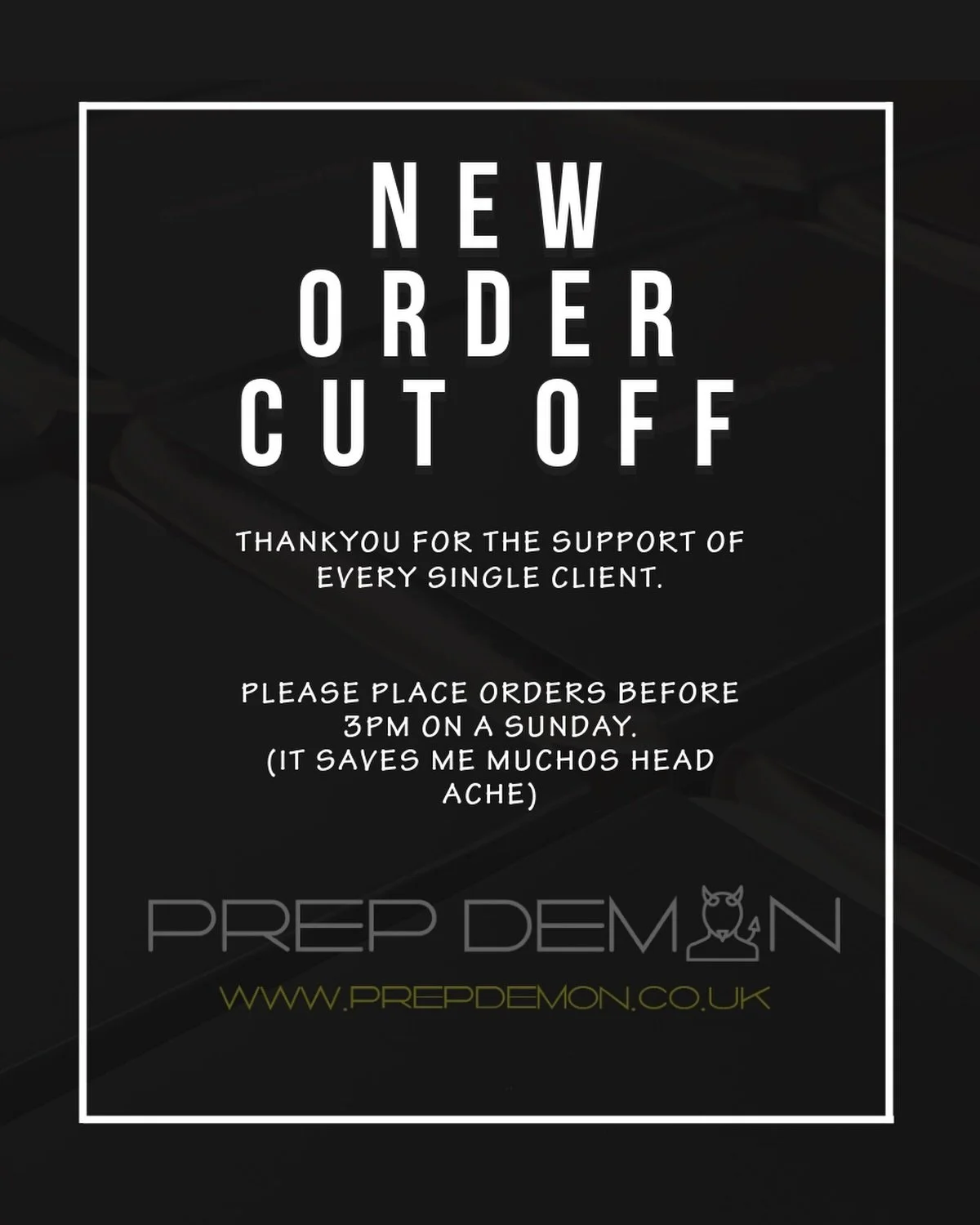 Order before 3pm is the new rules on a Sunday please peoples. Thankyou, much love xx