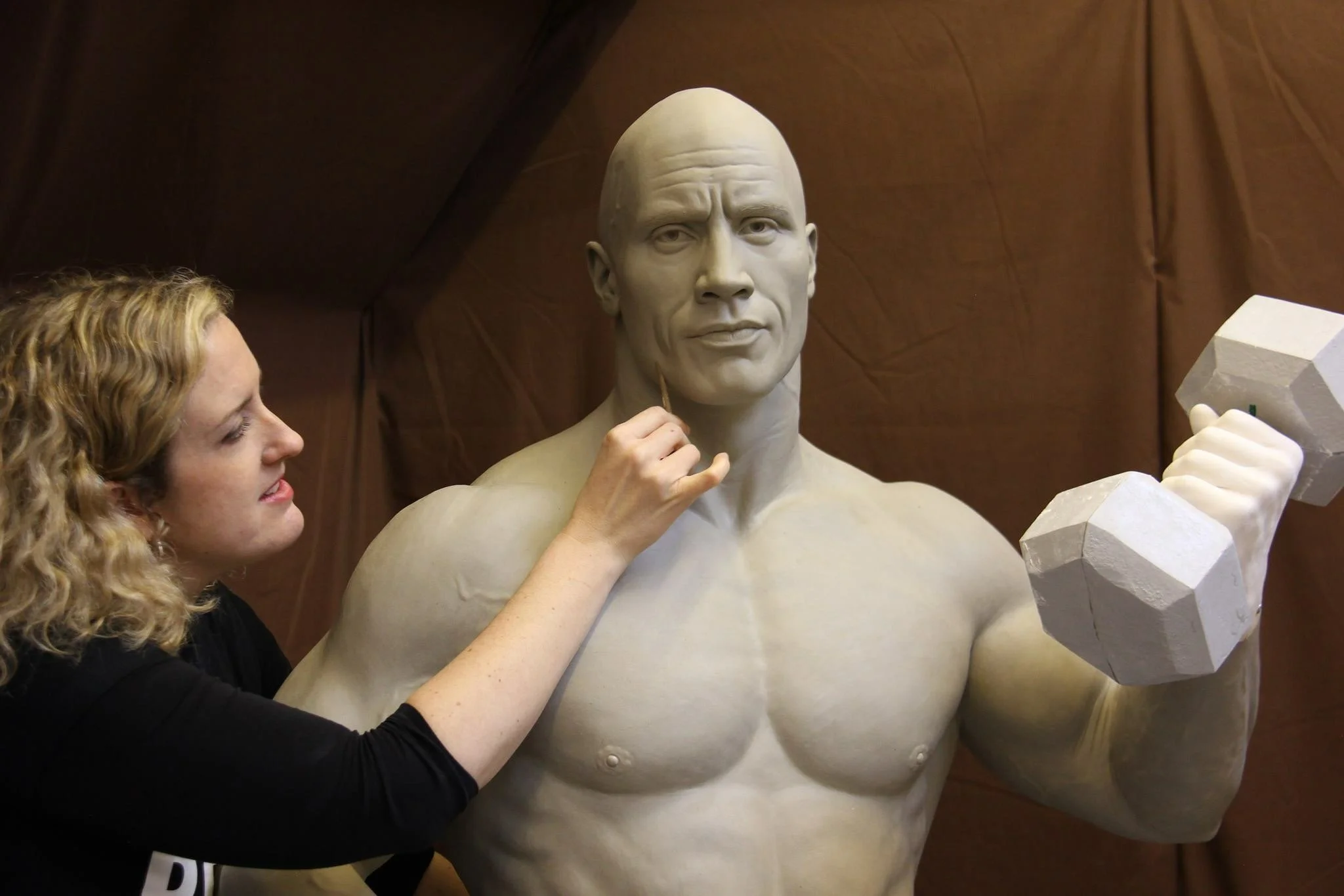 Full life-size figure in clay Dwayne "The Rock" Johnson - for a wax figure museum commission by Amelia Rowcroft 