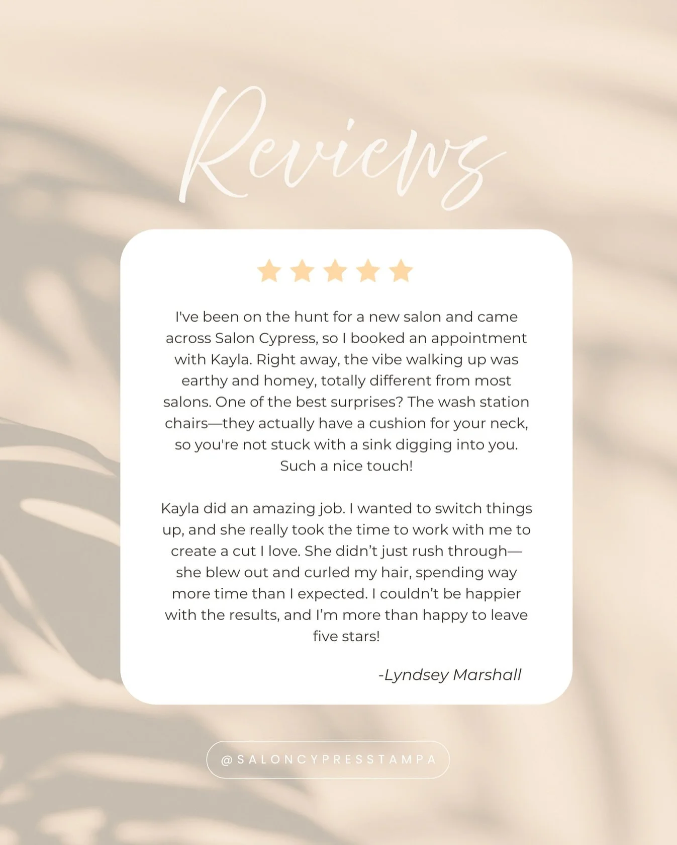 We love when our clients share their experience with us. 🤎 @hairflip.kayla 
.
.
.
.
Salon Cypress Tampa,
Tampa blonding salon, Tampa hair extensions, Tampa haircut, beat salon in Tampa, USF hair, University of Tampa, Tampa brunch spots, Tampa fitnes