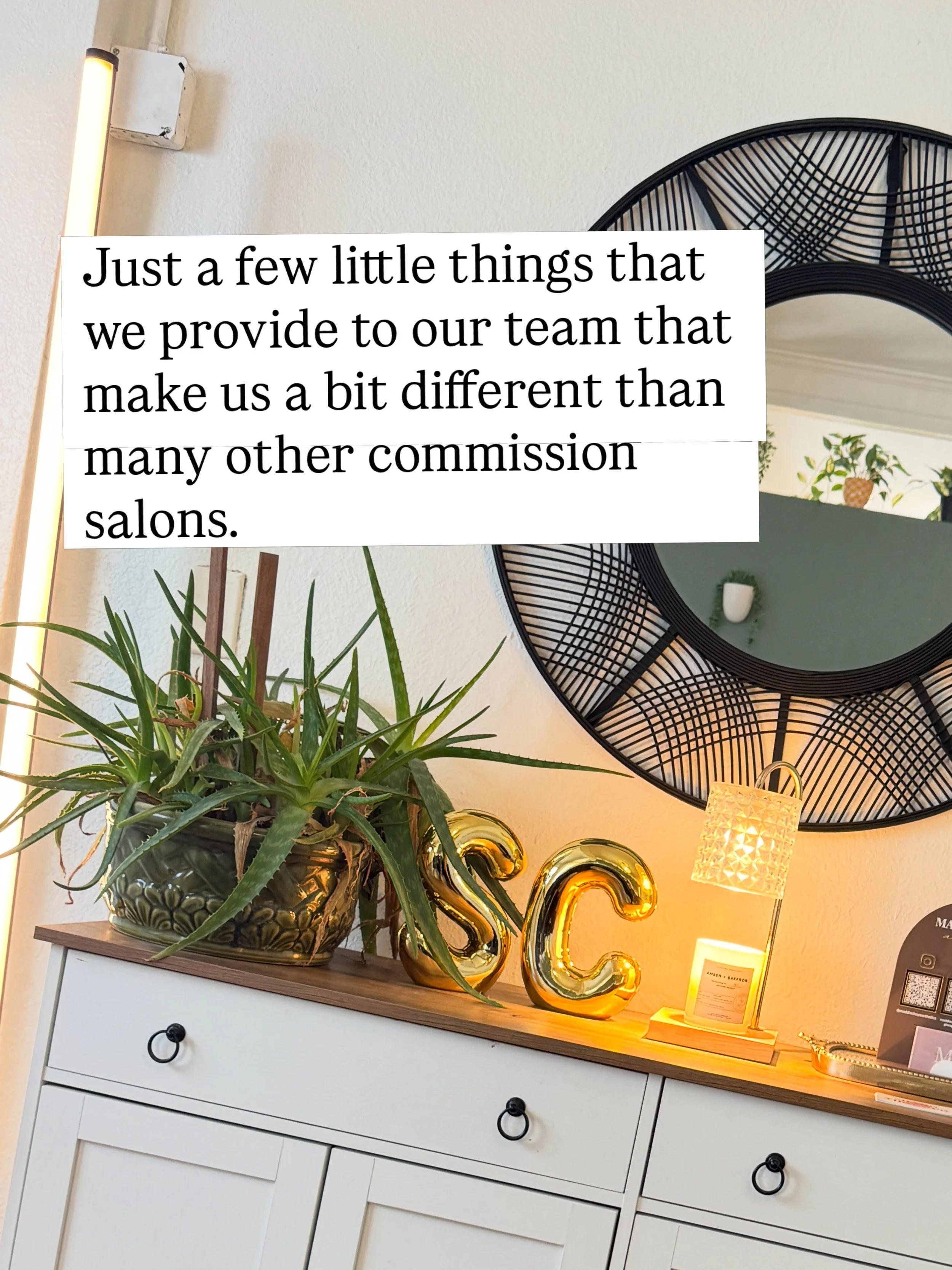 Just a few little things that we provide here at Salon Cypress to ensure the happiness and long-term success of our incredible team.🌱

-Paid time off that begins to build on day one of employment.
-All backbar/color: and no sketchy fees
-A sliding s