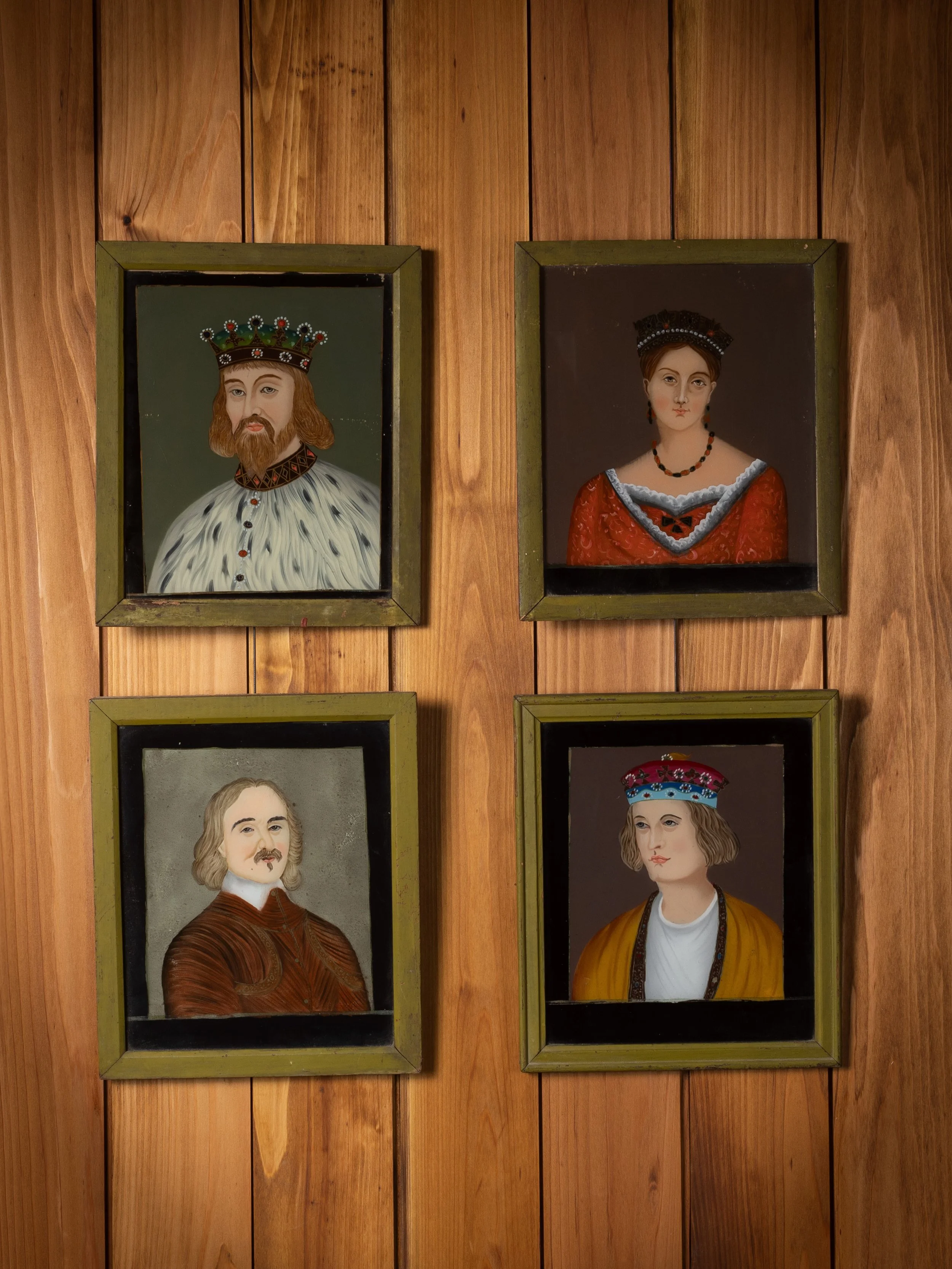 SET OF 4 REVERSE GLASS PAINTING PORTRAITS