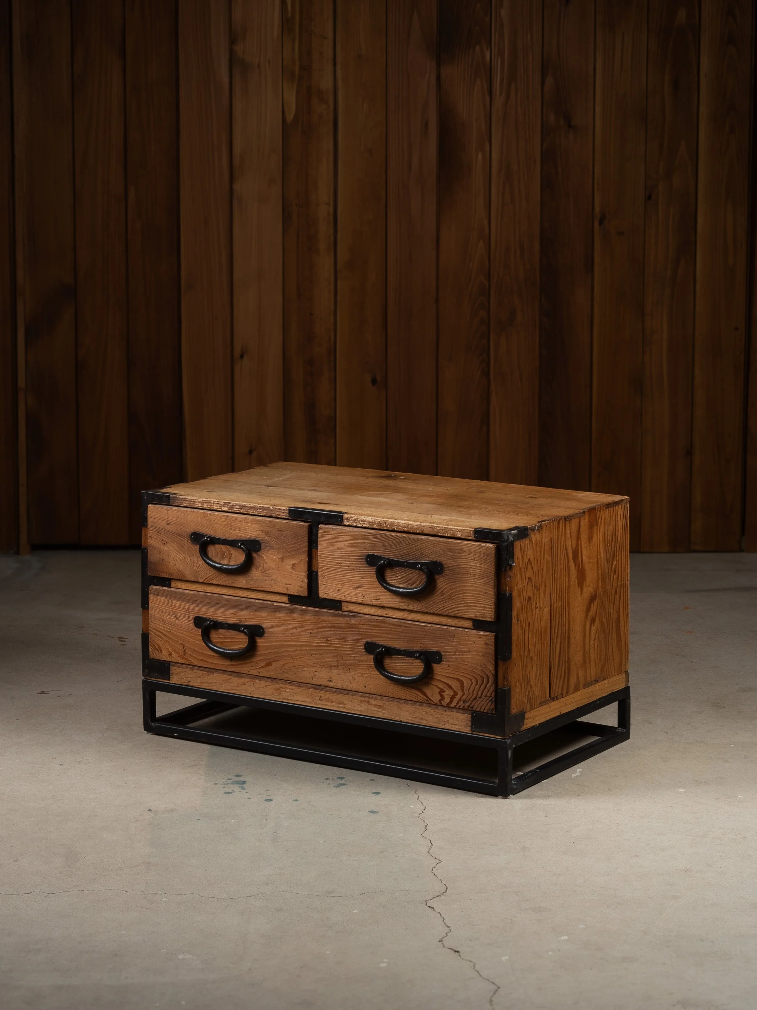 MEIJI ERA TANSU CHEST ON IRON STAND