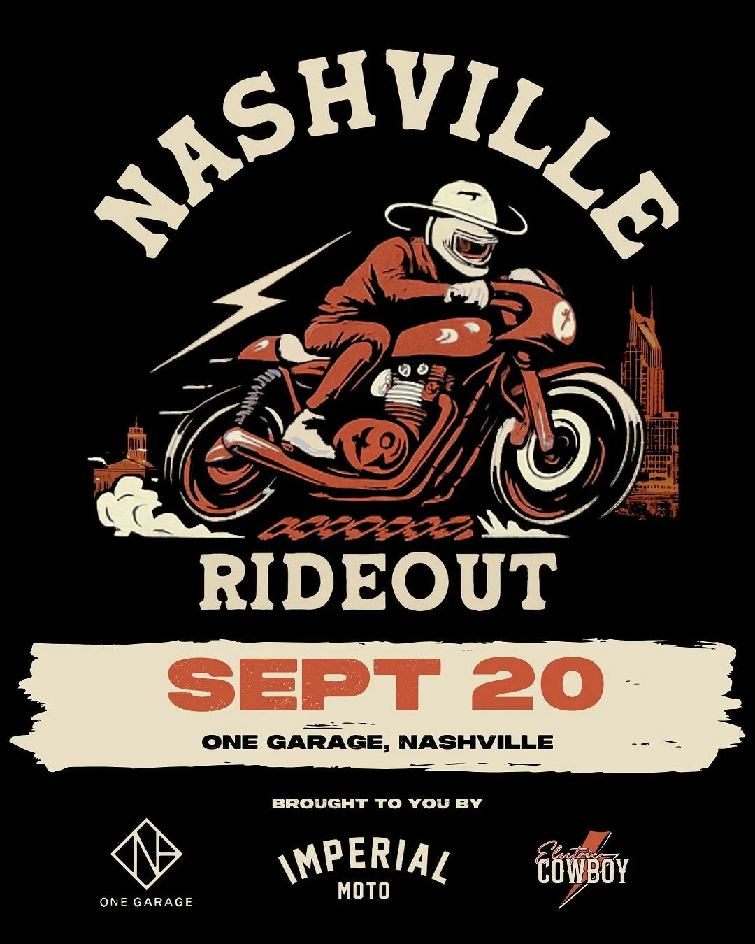 🤠⚡️Tomorrow&rsquo;s the day! 

The Nashville Ride Out kicks off at 8am at One Garage! Coffee and fuel up and gear check. 

Kickstands up at 10am 🚀

Red Byrd Coffee pit stop 11am ☕️

One Garage for Lunch and live music 1pm 🎸

Nashville Legend @joey