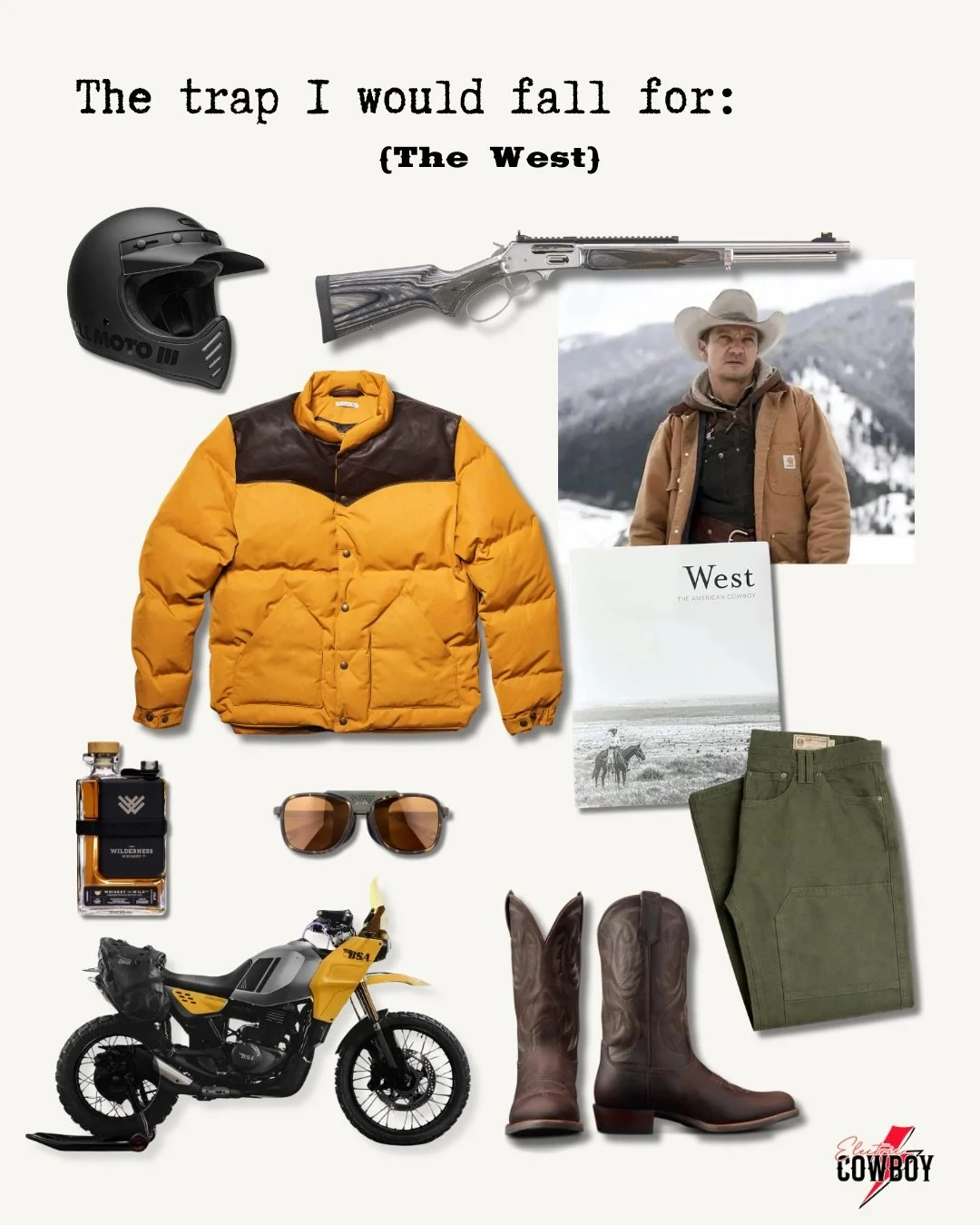 ⚙️🤝 Welcome to the Gear Round Up - Desirable gear for the modern Cowboy. 

Chapter 15 - Wind River

The sun fades down slowly across the Wyoming mountain range.

The&nbsp;Electric Cowboy sits on the flat ledge, back against cold rock, the rugged BSA