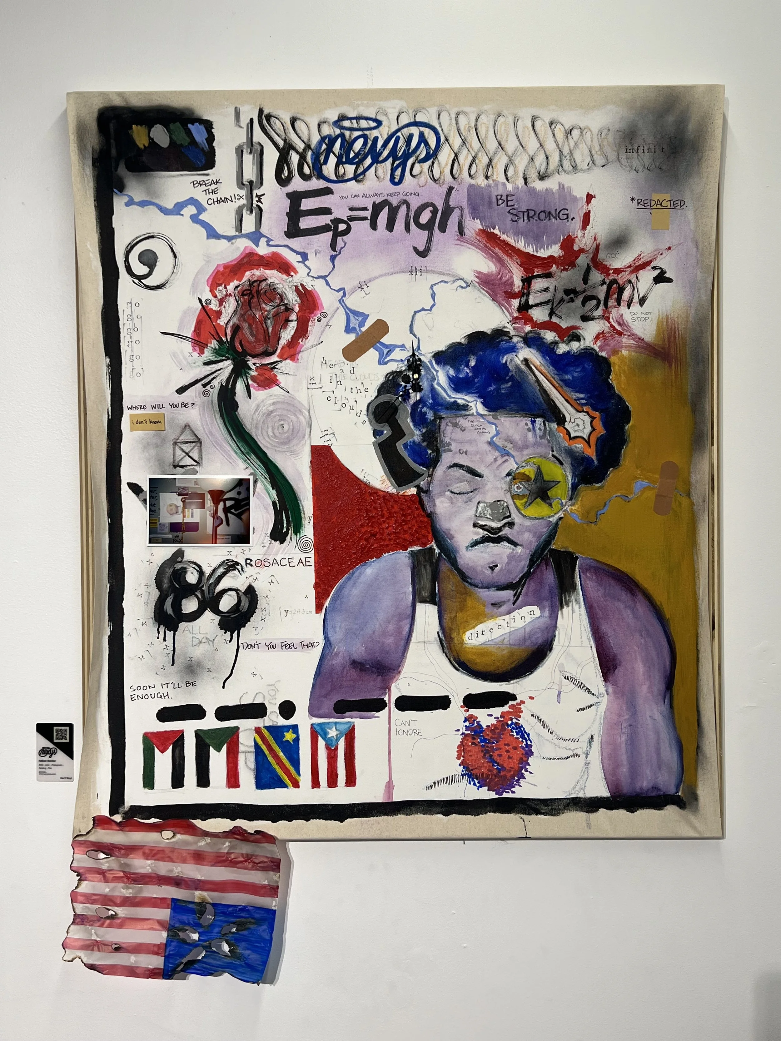 [ Head In The Clouds ] 
[36in x 40in]
Oil, Acrylic, Spray, Ink, Chalk, Pastel, Graphite, Clock Mechanism