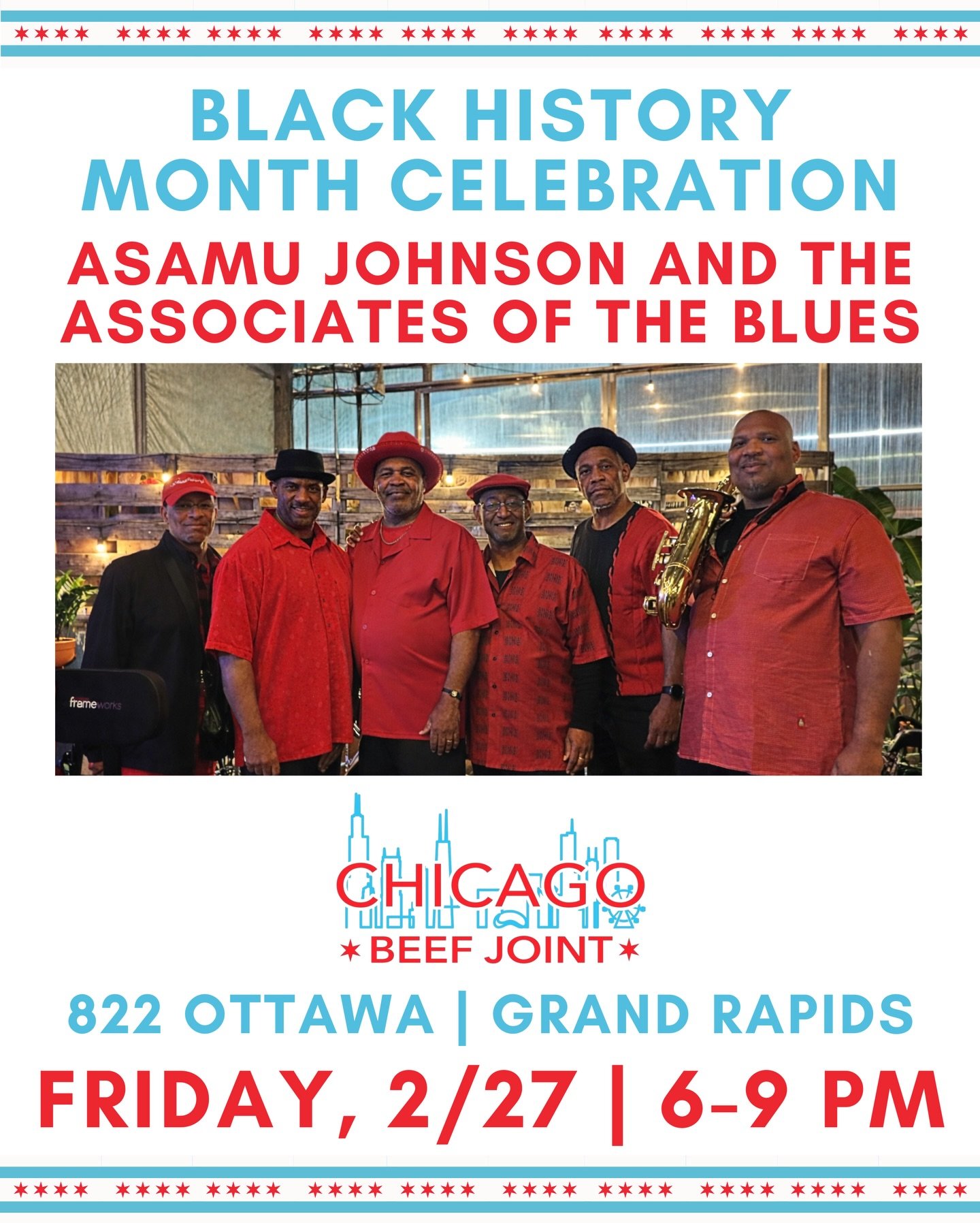 So excited to invite you to our Black History Month Celebration featuring Asamu Johnson and The Associates of The Blues on Friday, February 27 from 6-9 PM! Save the date for an evening of great music, great food, and a strong community vibe ❤️