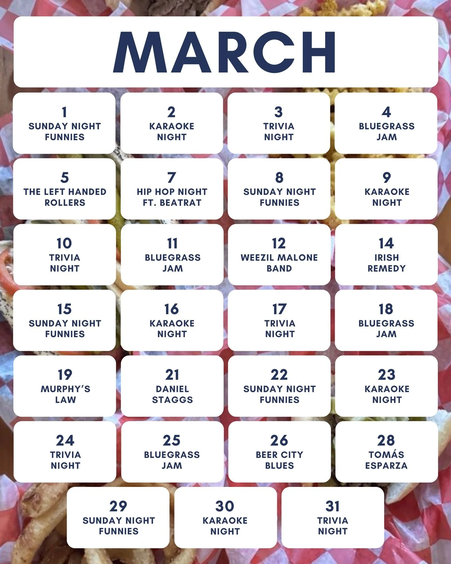 March is going to be BUSY! Free events, live music, and good times, all month long 🤝
