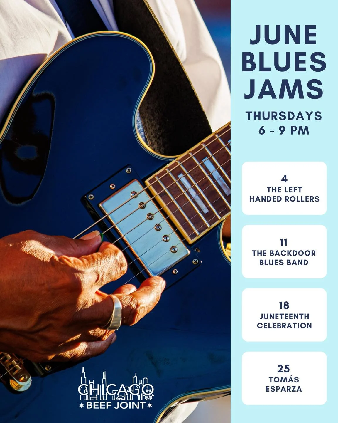 Another 🔥 month of Blues Jams at CBJ! Join us every Thursday from 6-9 PM 🤝