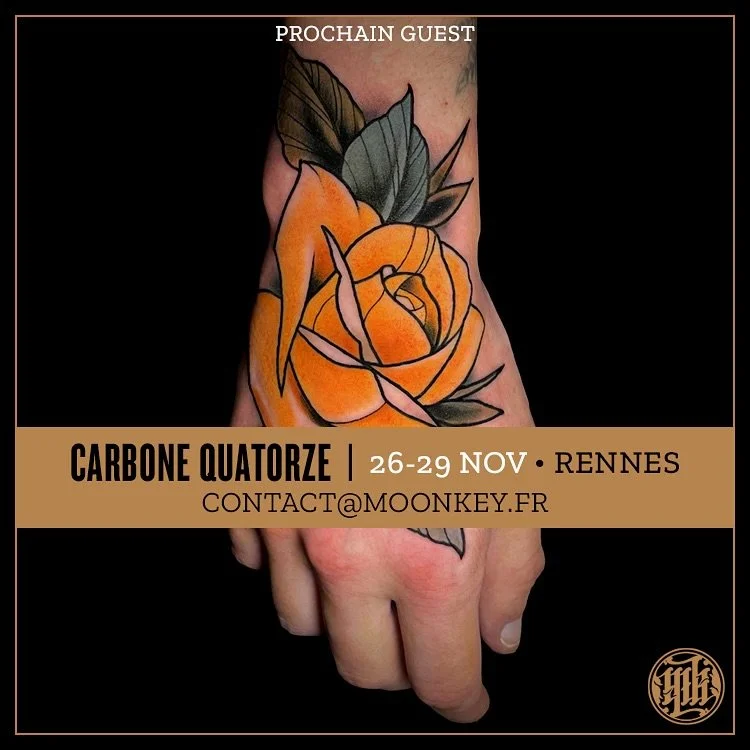 🌚 RENNES 🌝
Je reviens en guest chez @carbone.quatorze 
du 26 au 29 novembre 🐵

🔥Les prises de rdvs sont ouvertes

🌜contact@moonkey.fr ou MP🌛
Toutes tailles de projets, couleurs ou noir &amp; gris ❤️

&mdash;&mdash;&mdash;&mdash;&mdash;&mdash;&m