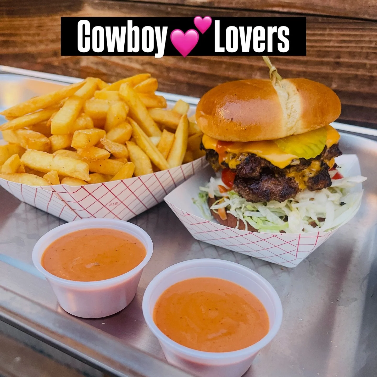 Happy Valentine&rsquo;s Cowboy Lovers 💕 come spend the day with your true love- a half pound of Colorado Angus Chuck crowned with double cheese and fresh toppings all on a toasted brioche bun #PonyUp